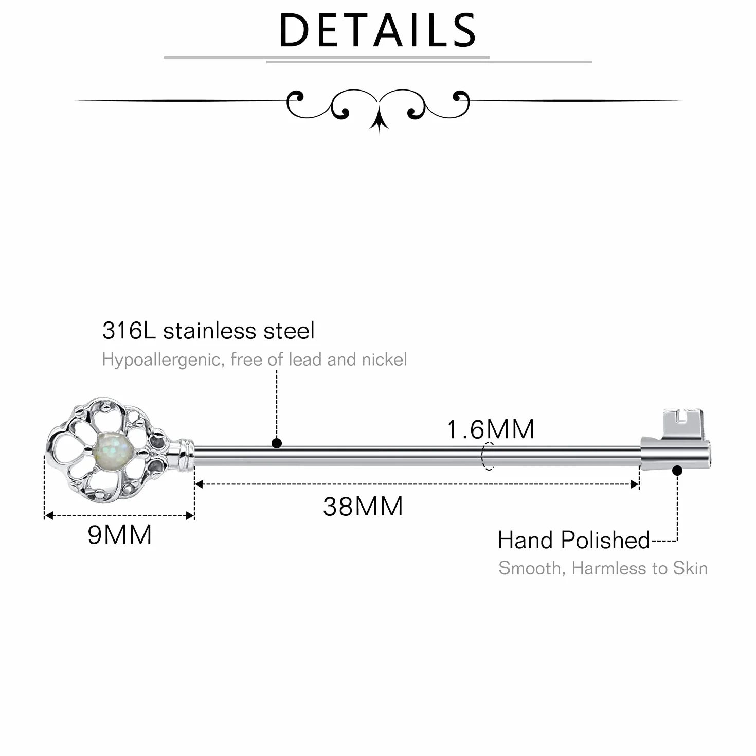 D.Bella Industrialny zestaw do piercingu, łańcuszek ze stali chirurgicznej, piercing do chrząstki, 14 g, 1,6 mm, srebrny, 38 mm