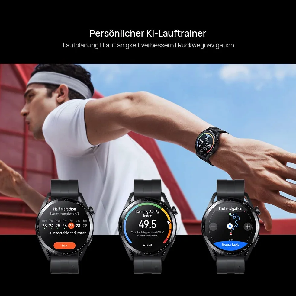 HUAWEI Smartwatch Watch GT 3 42 mm, długi czas pracy baterii, monitorowanie SpO2, dokładny monitoring tętna, 100+ trybów treningowych, połączenia Bluetooth,czarny