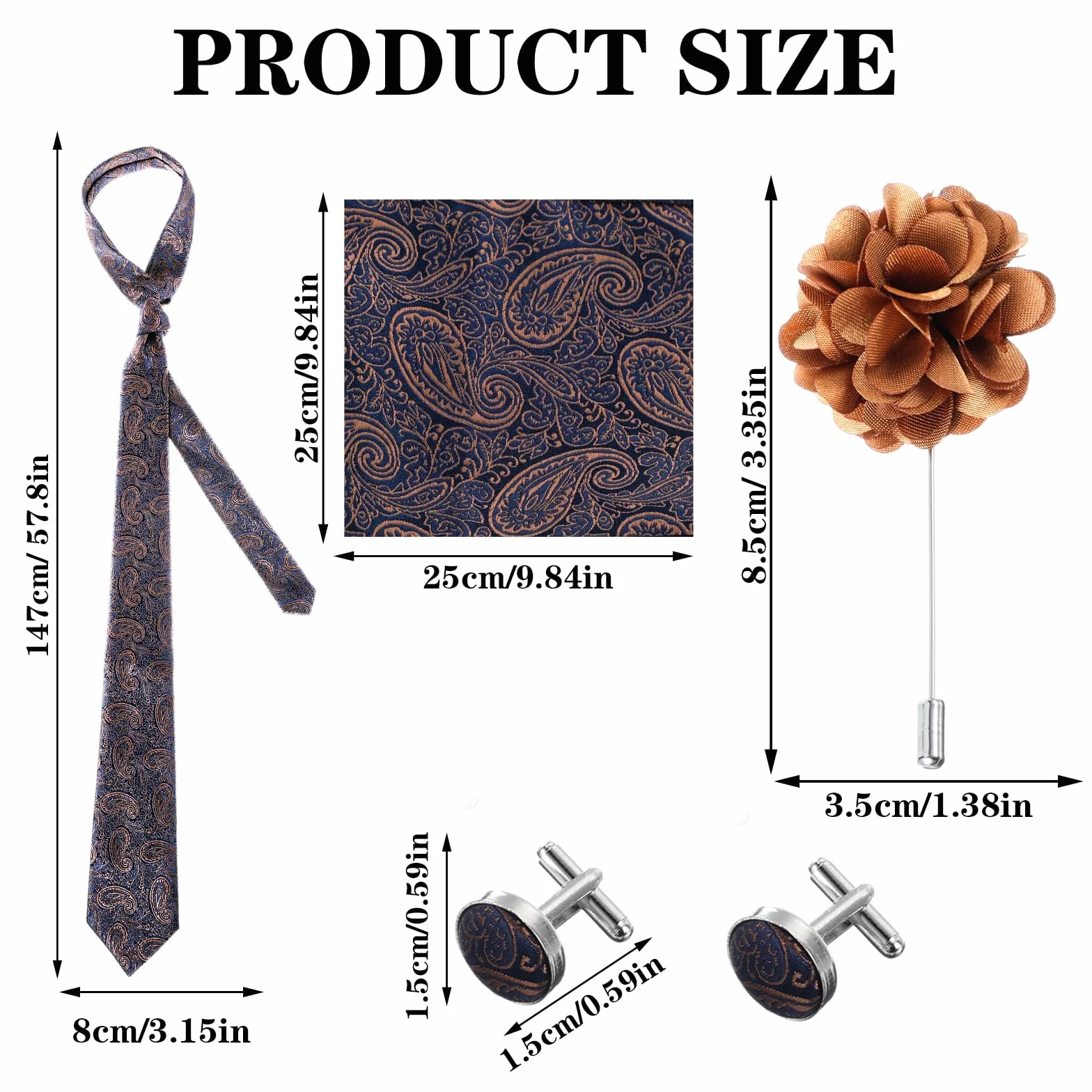 COMNICO Krawaty dla mężczyzn, 4 szt. męskie krawaty mieszane kolory krawat chusteczka spinki do mankietów broszka 8 cm klasyczny formalny krawat na ślub biznes, NIEBIESKI, rozmiar uniwersalny