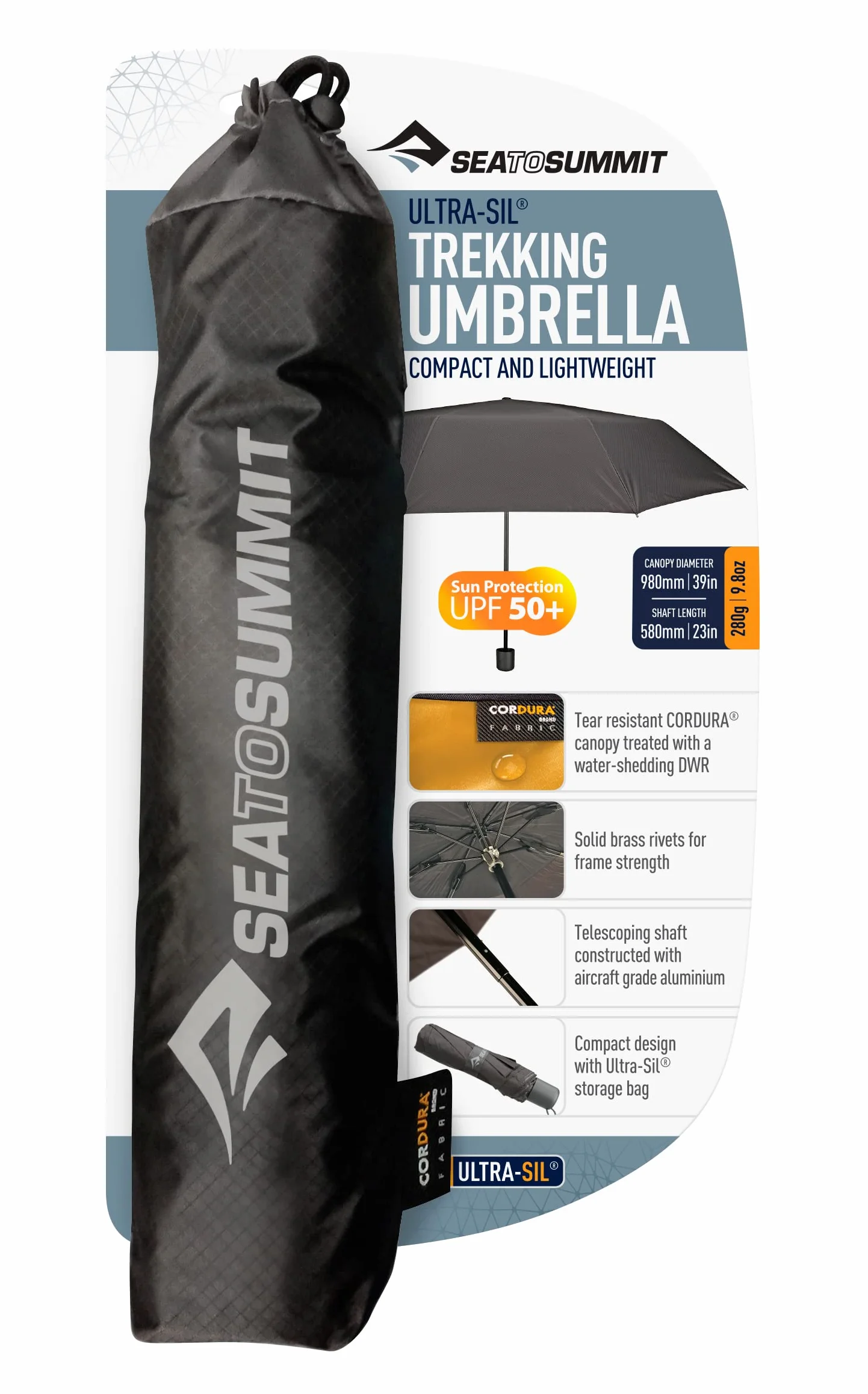Sea To Summit Unisex Ultra SIL Parasol trekkingowy, czarny, 240 g