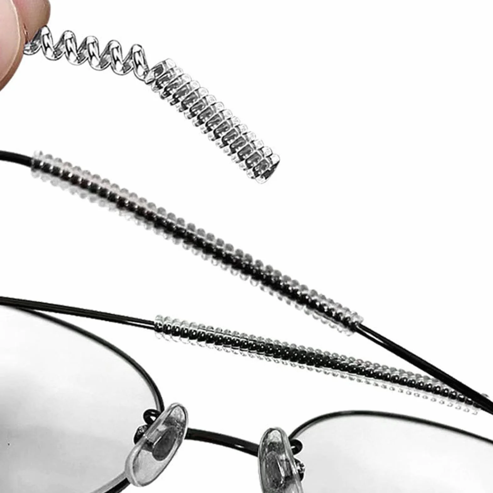 Glasses Ear Cushion, Eyeglasses Temple Tips Sleeve, 0.06x0.2x3.94 inches Clear Non Slip Silicone Retainer, Ideal for Protection, Workplace, Students, School, Travel and Home