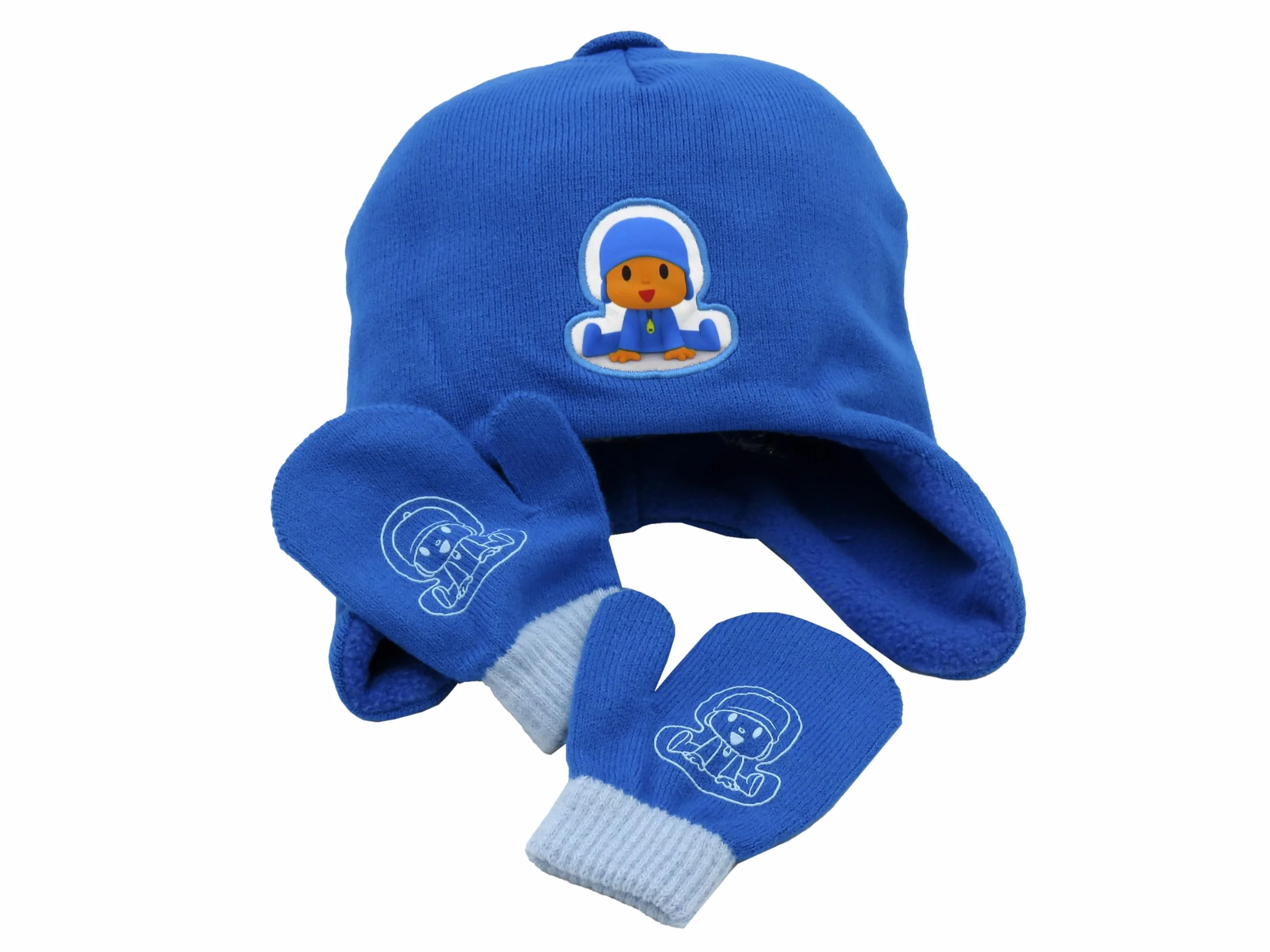 CyP Brands Pocoyo- Zestaw rękawic i nakryć głowy, Płaszcz, Zima, Dodatki, Dzieci, Kolor Niebieski, Oficjalny produkt, niebieski, Estandar