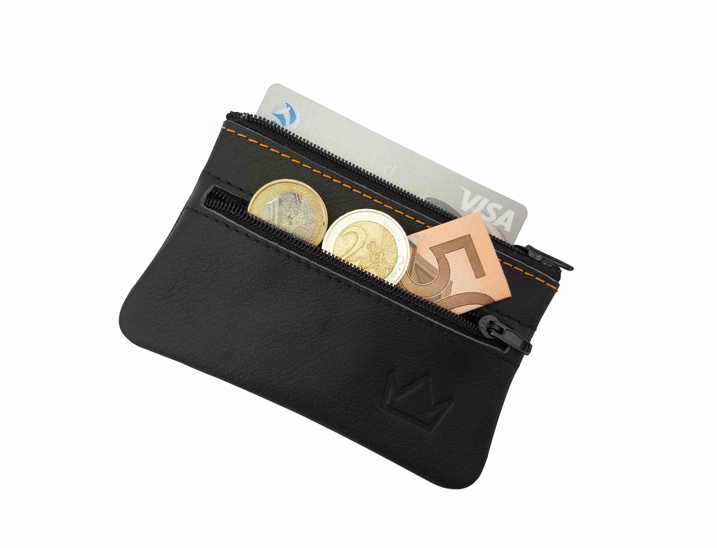 Lederprinz® | Etui na klucze z 2 przegródkami, ręczne wykonanie, wyprodukowano w Niemczech, prawdziwa skóra, skóra nappa, etui na klucze dla kobiet i mężczyzn, czarny, 10,5 x 7 x 1 cm