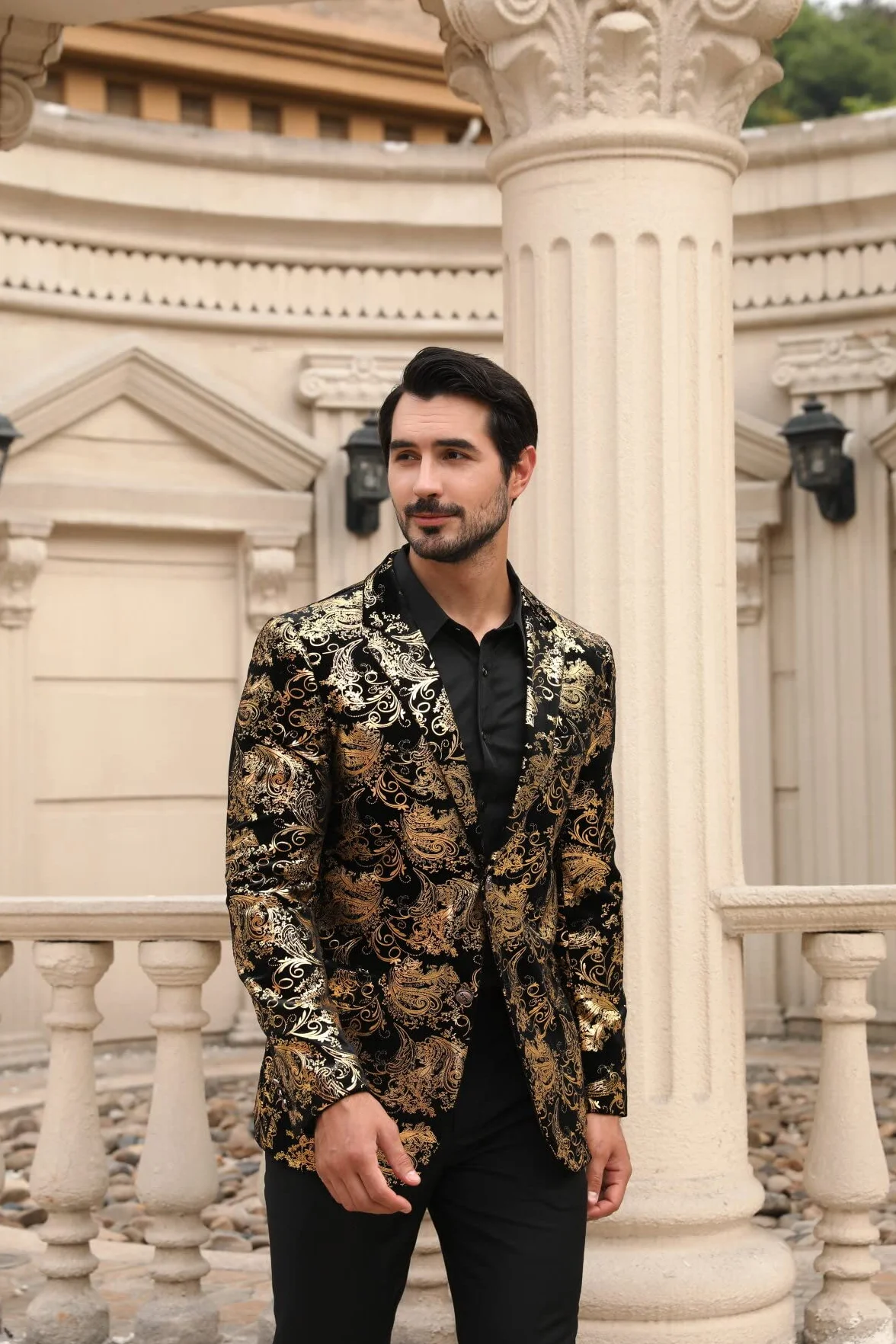 Allthemen Męska marynarka na co dzień Paisley żakardowe kurtki garniturowe slim fit kwiatowy nadruk stylowa marynarka płaszcze eleganckie kurtki