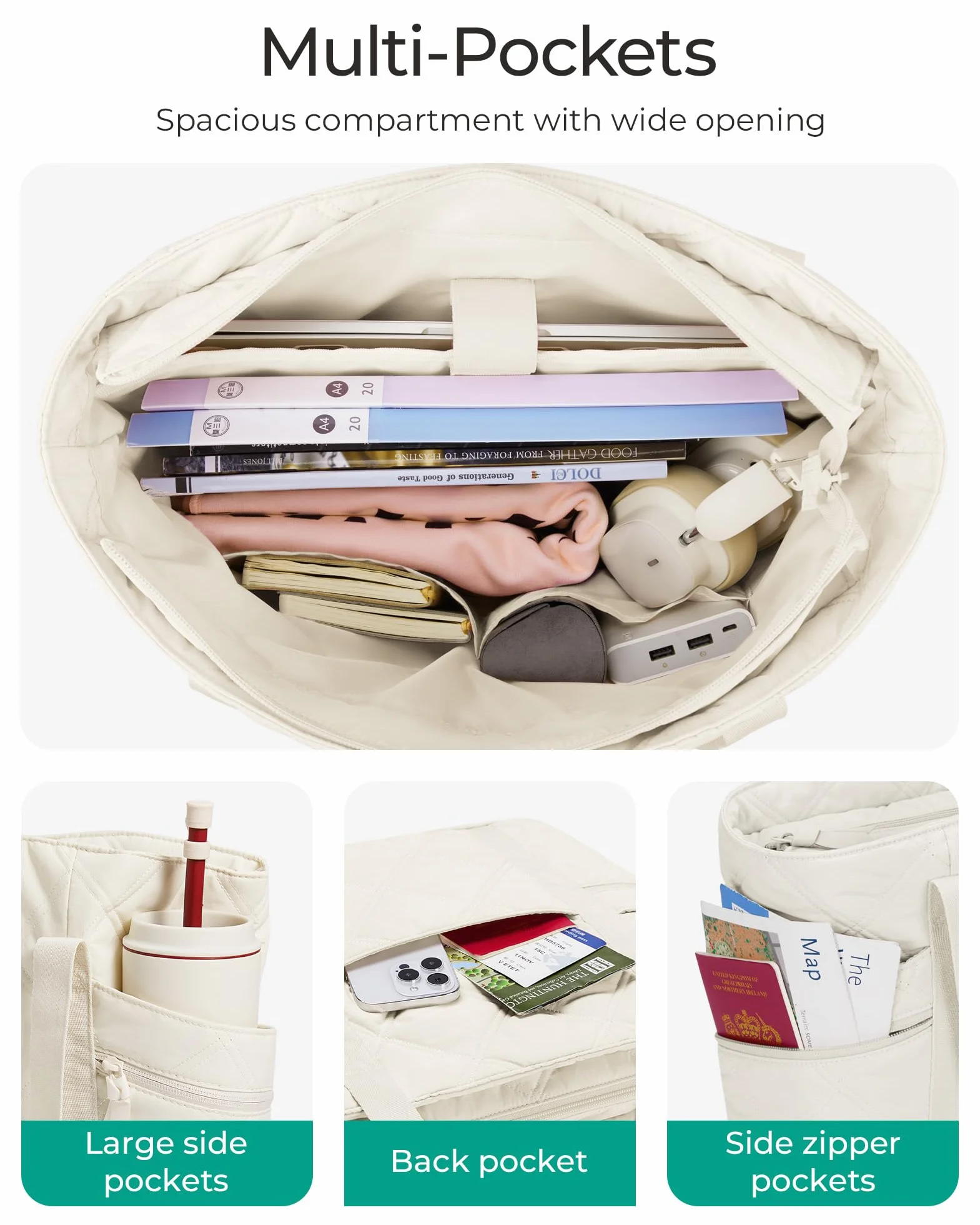bagsmart Torebka damska, duża, 24 l, wodoszczelna, puchowa, damska torba na zakupy, torba sportowa z zamkiem błyskawicznym, do podróży, fitnessu