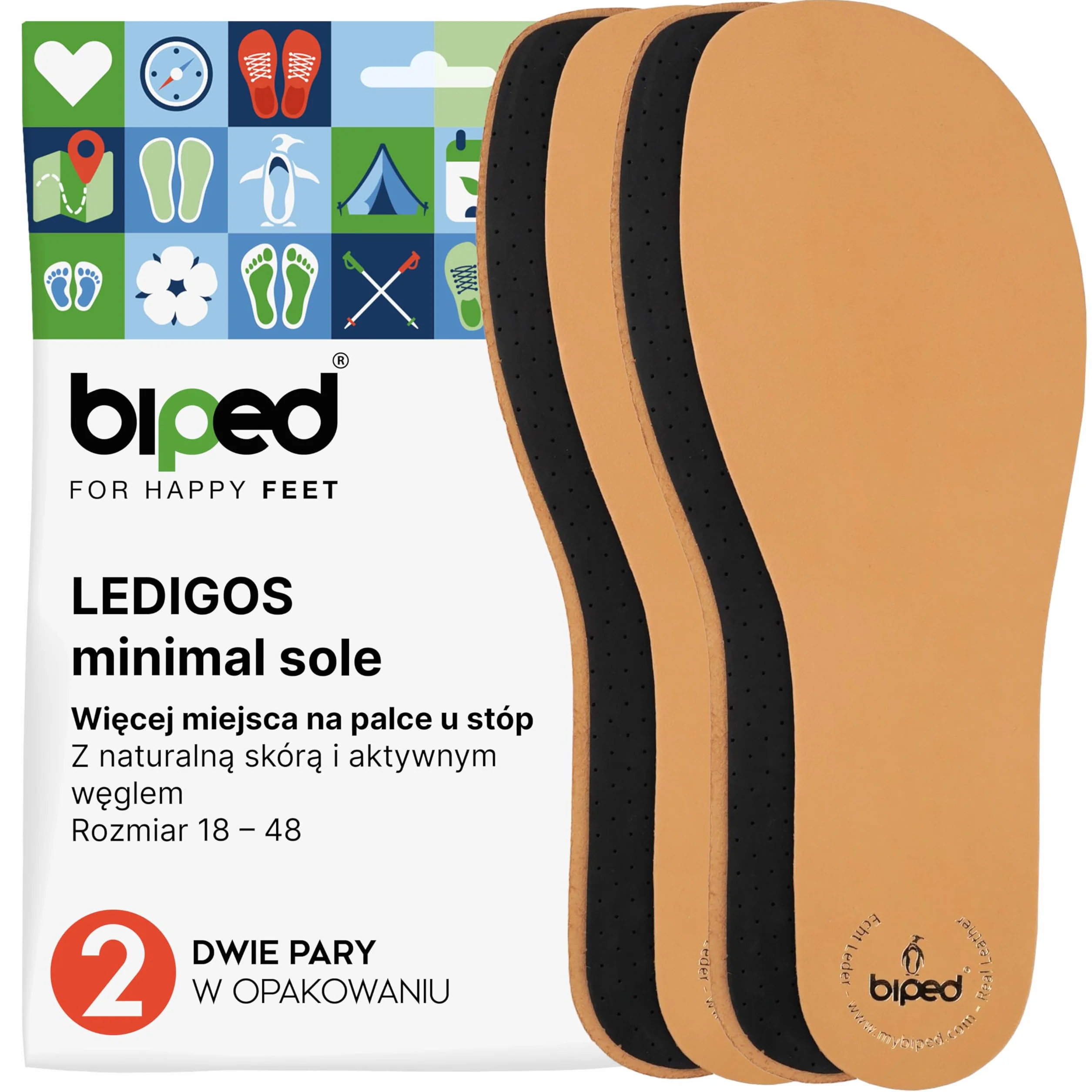 biped minimal sole LEDIGOS - 2 pary wkładek do butów minimalnych i bosych - wysokiej jakości skórzane wkładki z węglem aktywnym - dla dorosłych i dzieci(39)
