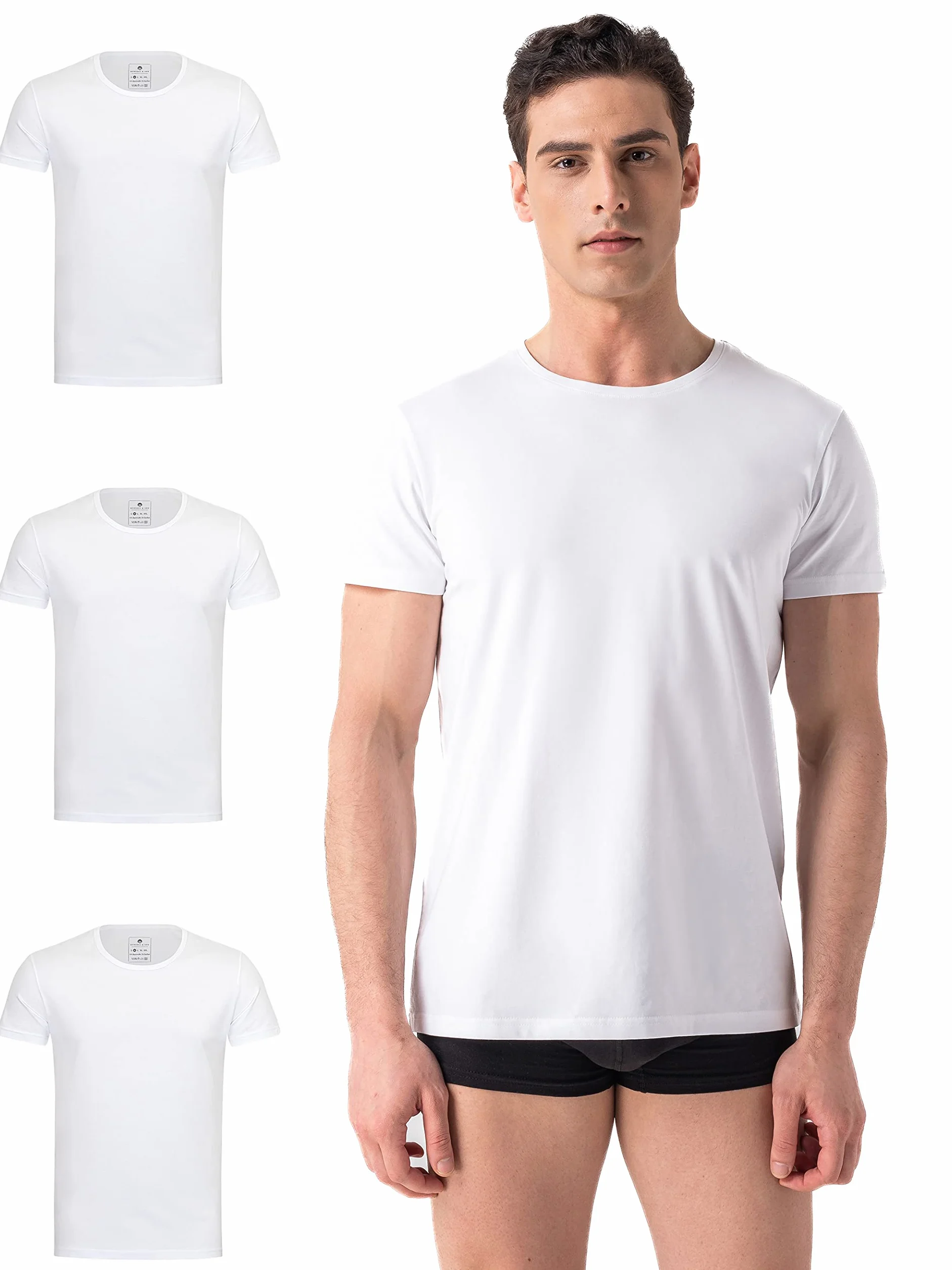 Burnell & Son Biznesowy podkoszulek z krótkim rękawem i okrągłym dekoltem dla mężczyzn, wykonany z oddychającej bawełny, Slim Fit, 4 i 8 sztuk w opakowaniu