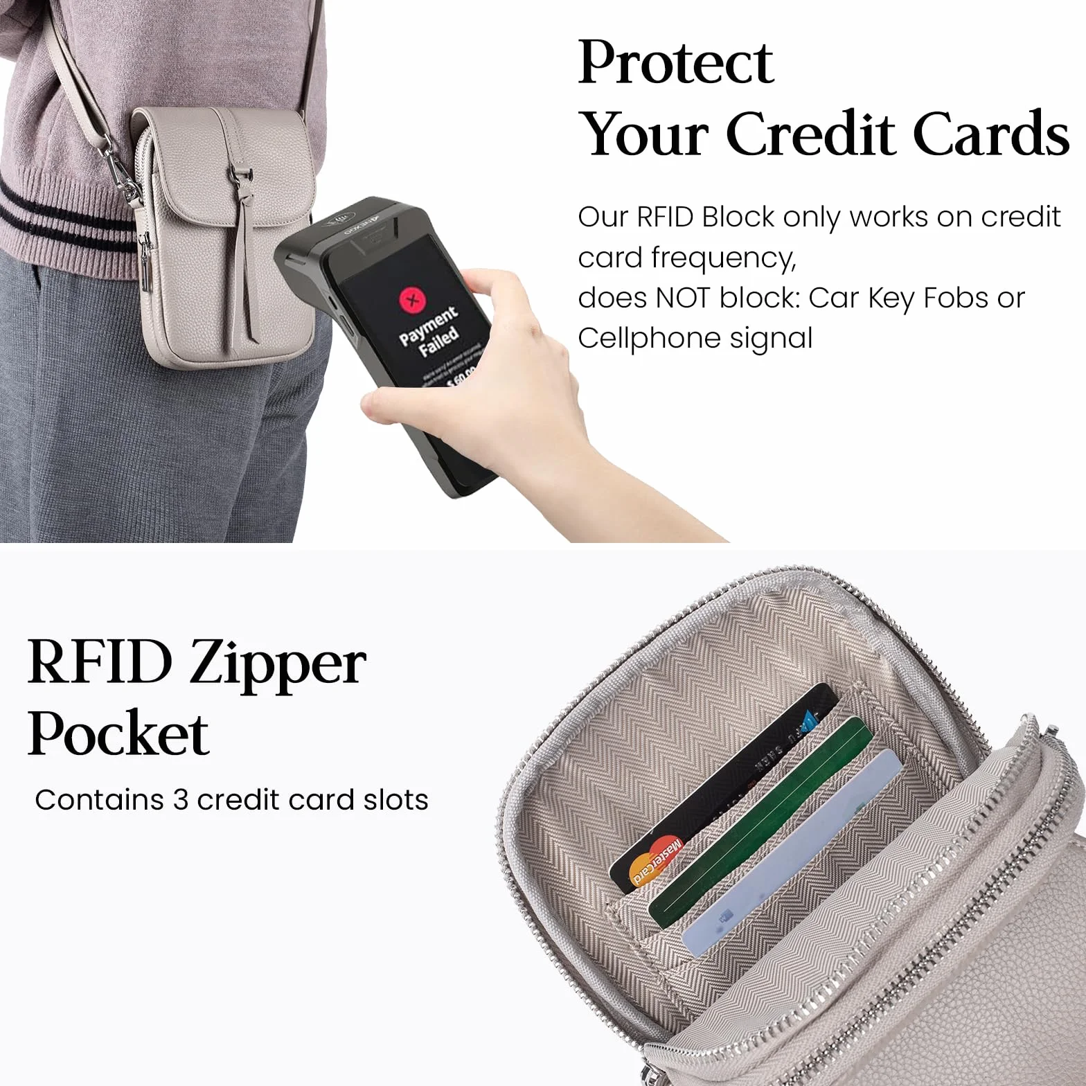 befen Genuine Leather Small Crossbody Bags for Women, RFID Protected Leather Shoulder Bag Small Women's Crossbody Handbags, Anti Theft Cross Over Body Purses with Adjustable Strap, Beige Grey
