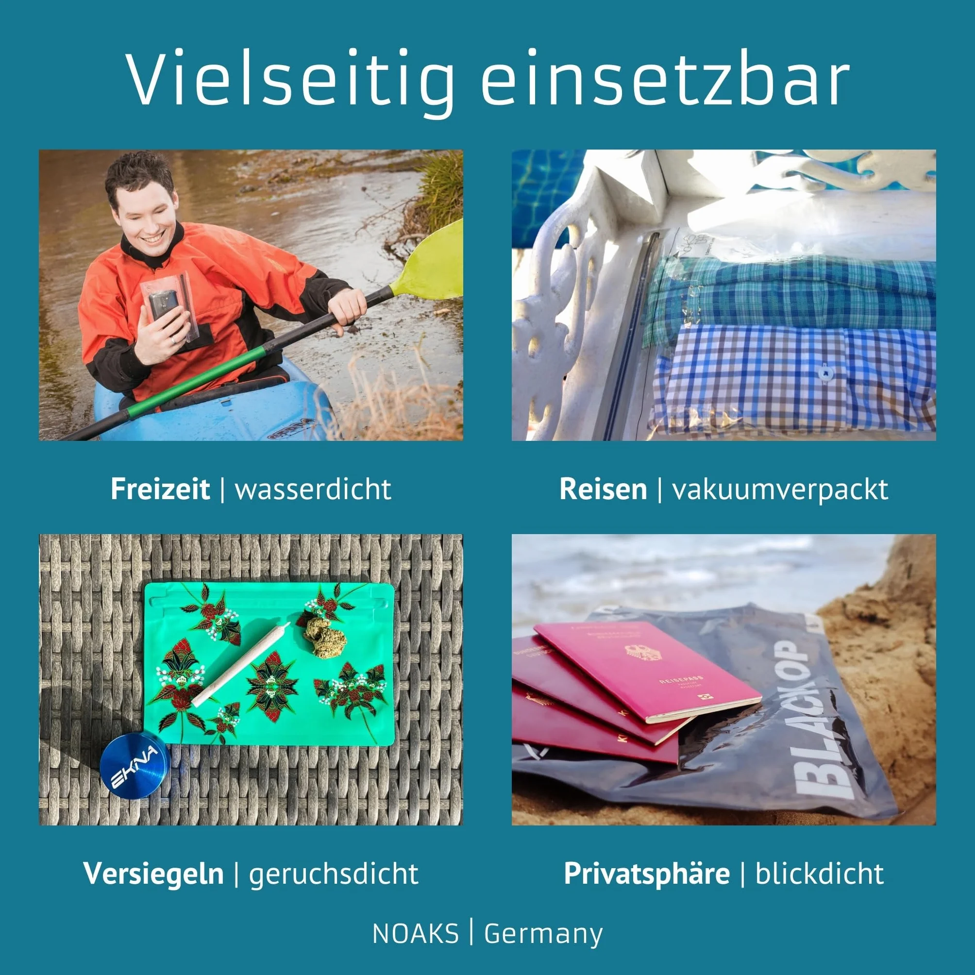 Noaks Torby, 5 sztuk, wodoszczelne worki, IPX8, szczelne i bezzapachowe, organizer podróżny, worek do pakowania, przezroczysty, Smart Set | 1*XS, 2*S, 2*M, worek do pakowania