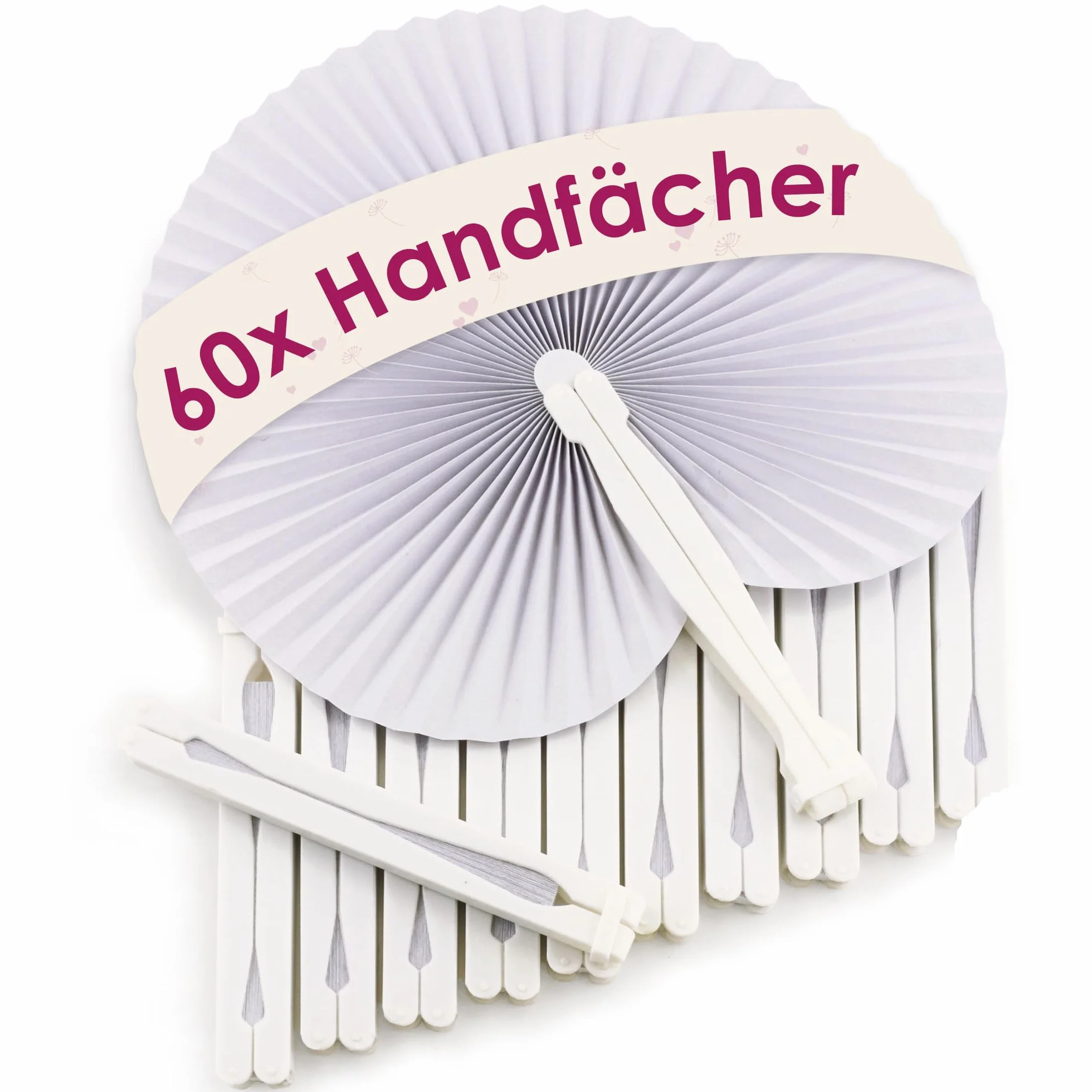WeddingTree ® 60 x składany wachlarz, biały papierowy wachlarz, pomaga gościom zachować spokój, prezenty dla gości, wesele, przyjęcie, taniec brzucha flamenco