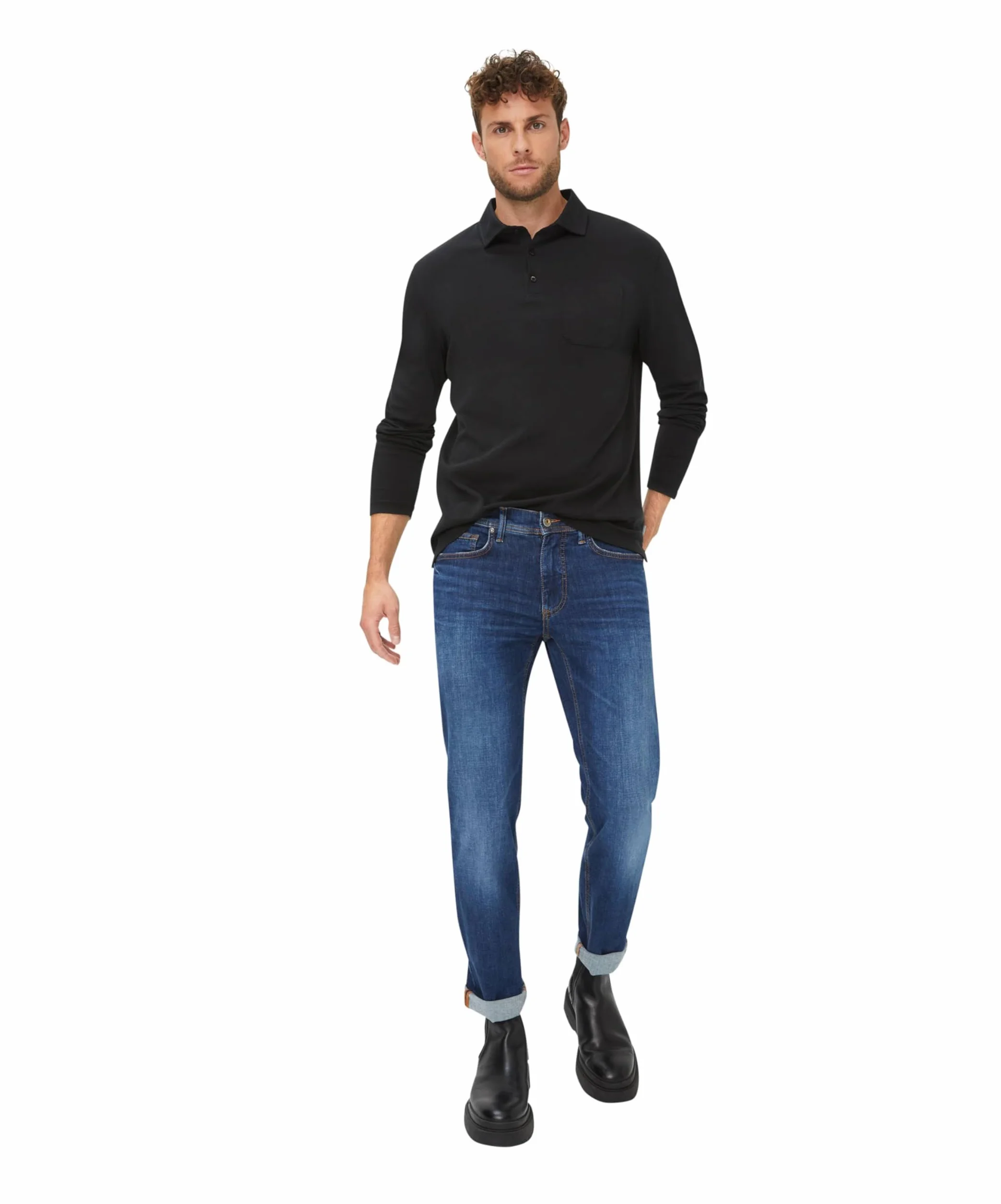Brax Męski styl Pirlo długi rękaw Polo Cotton Mix sweter, czarny, 3XL