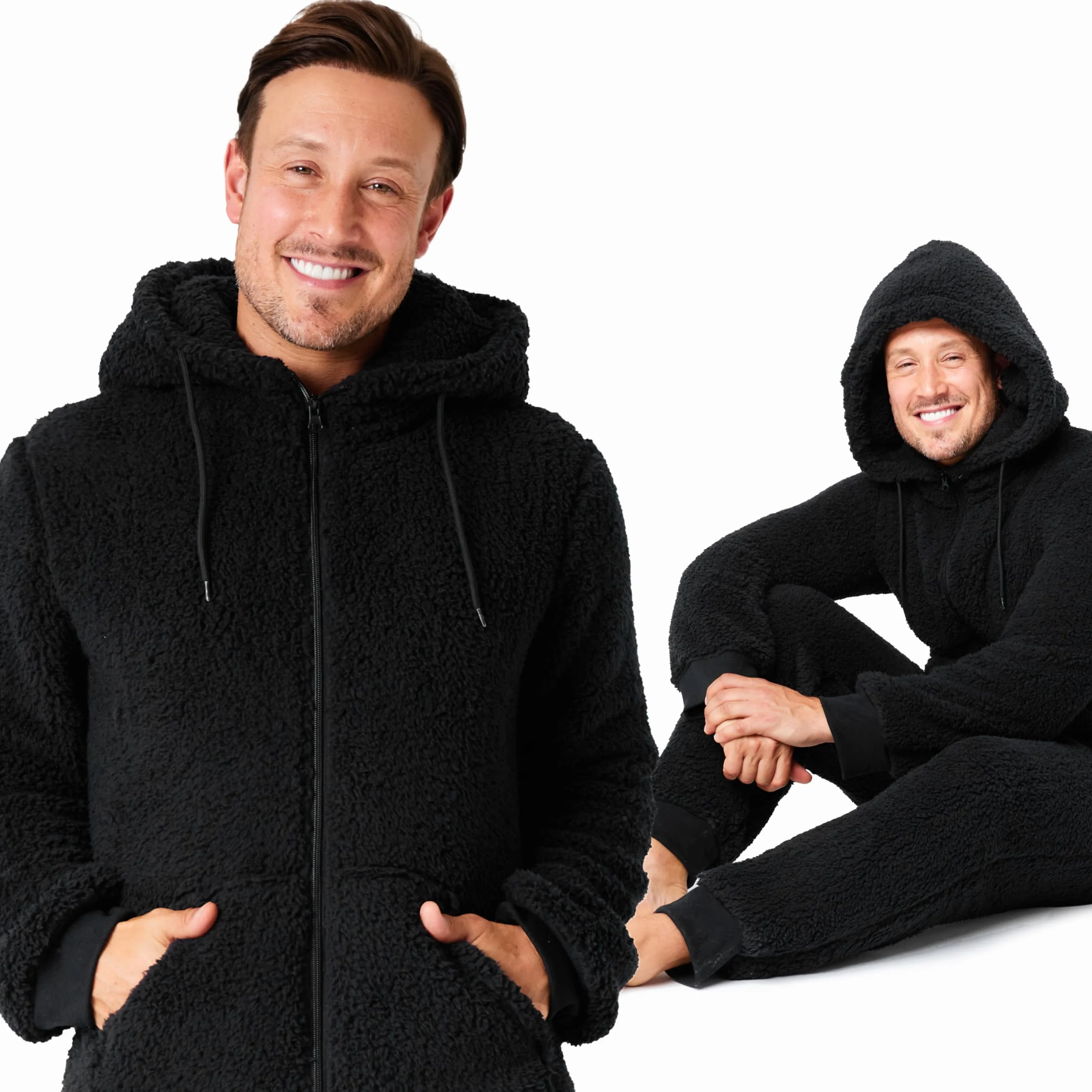 CityComfort Mężczyźni Borg Fabric Onesie M Czarny