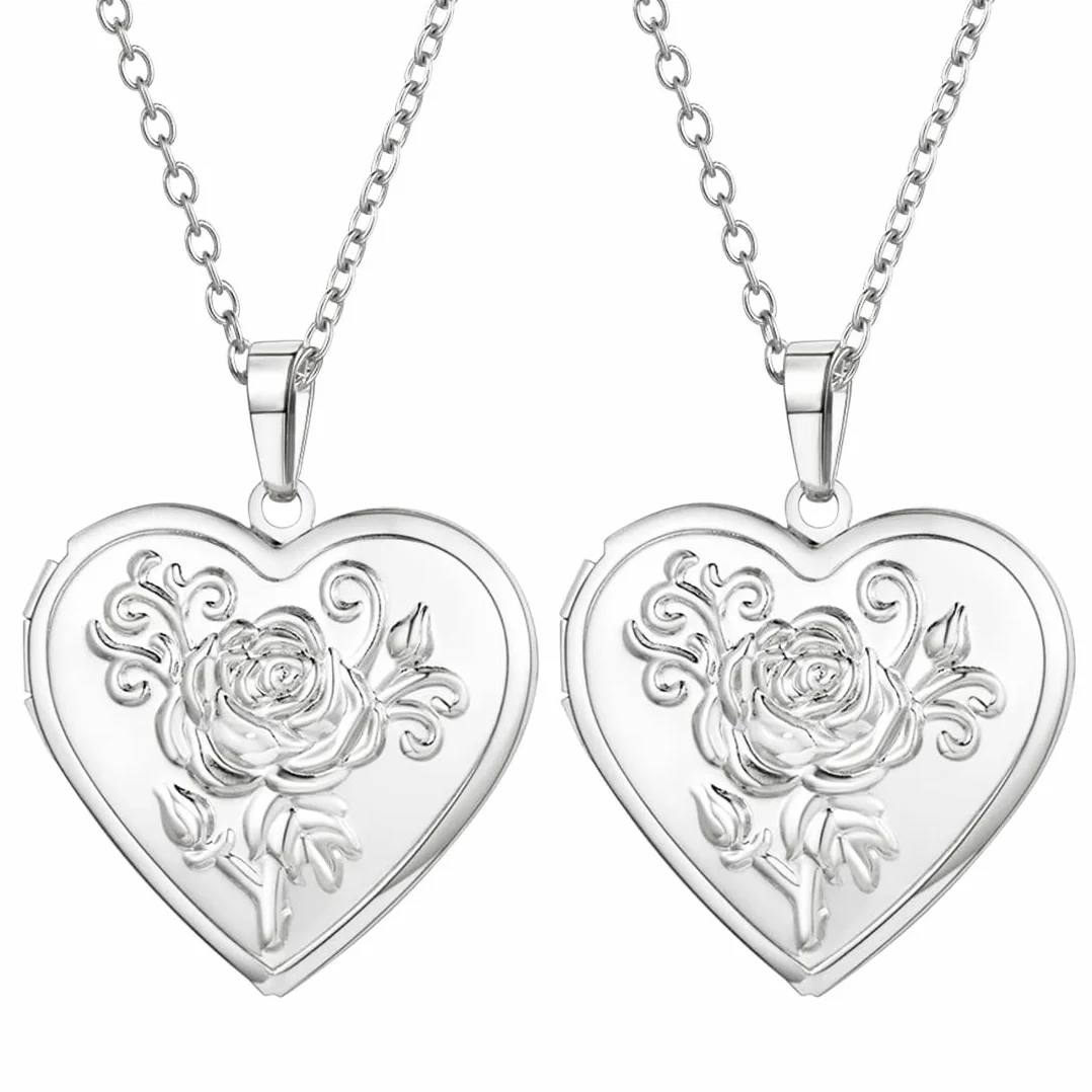 2 sztuki Love Heart Locket naszyjnik trzymający zdjęcia stal nierdzewna w kształcie serca wisiorek naszyjnik pamięć zdjęcie wisiorek naszyjnik dla kobiet dziewczyn - styl 4 srebrny