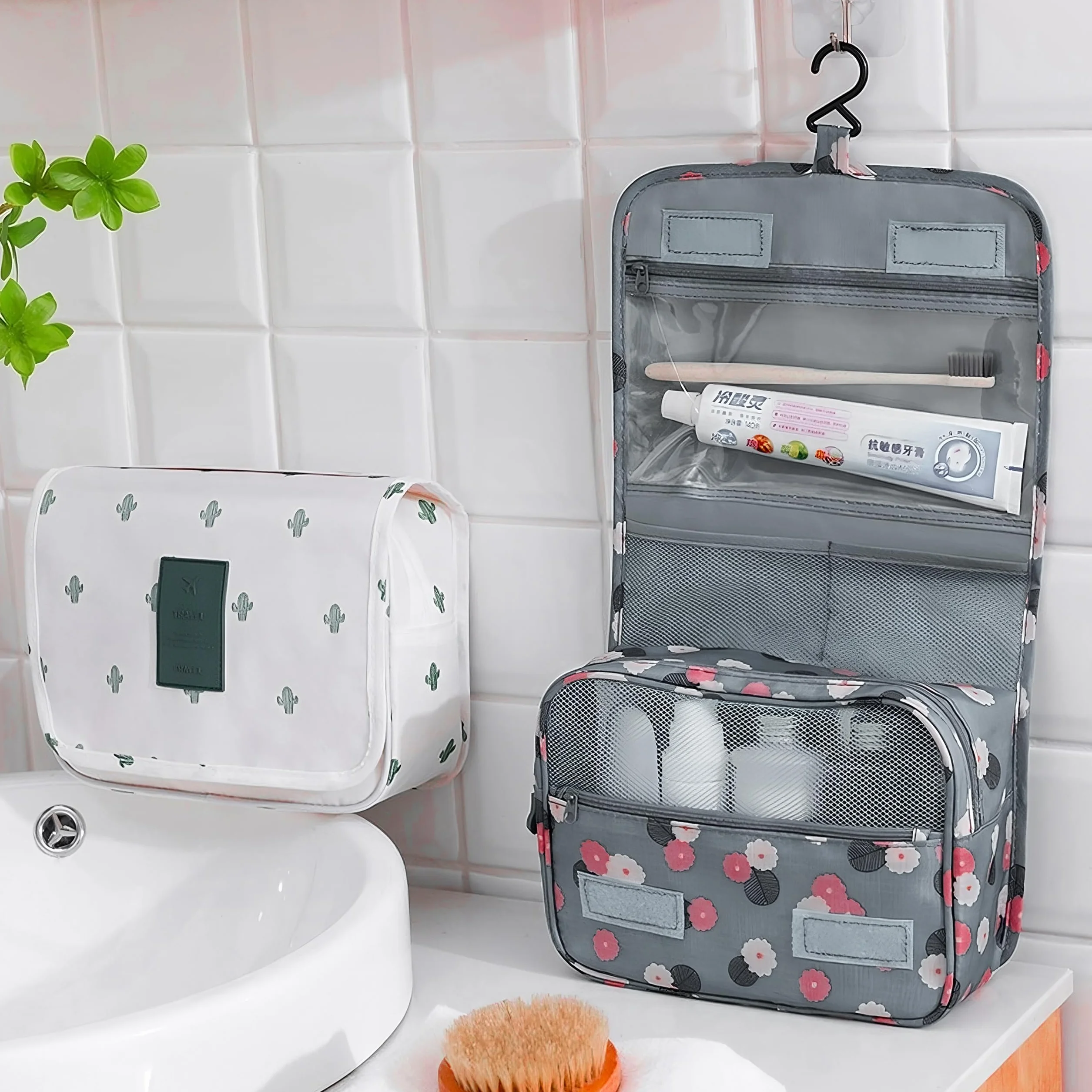Retoo Kosmetyczka, podróżna kosmetyczka, zawieszana, damska torba na pranie, z uchwytem, wisząca torba na pranie, organizer na kosmetyki dla kobiet, do toalet kempingowych, 24 x 9,5 x 21 cm, niebieski