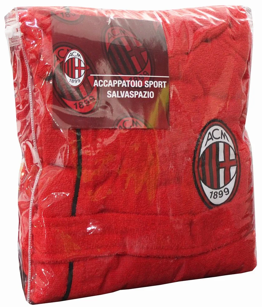 Oficjalny szlafrok męski AC Milan z kapturem, czerwony, czarny, 100% mikro-frotte, czysta bawełna