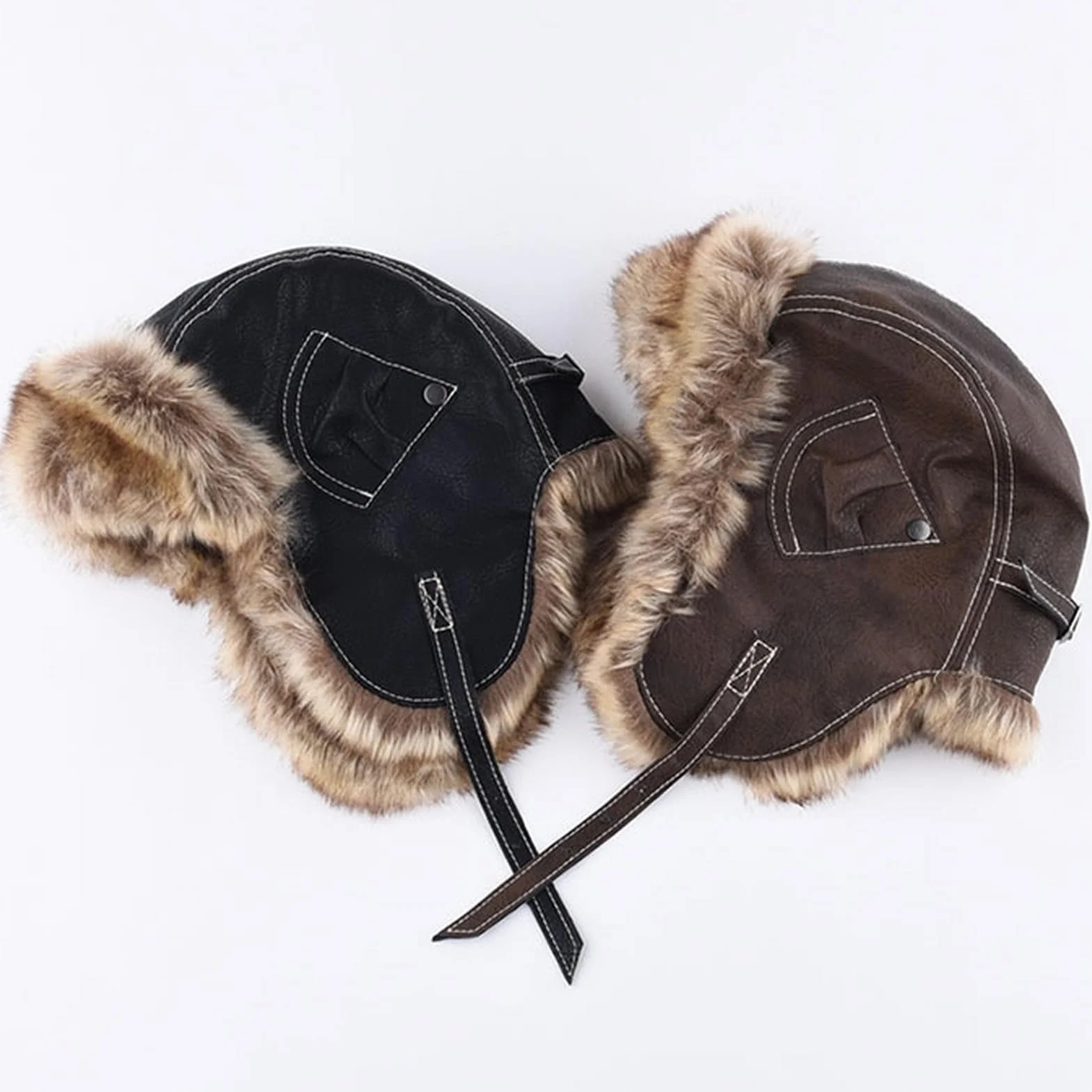 GIBZ Czapka lotnicza ze sztucznego futra vintage czapki traperskie kostium zimowa ciepła czapka z nausznikami dla mężczyzn i kobiet