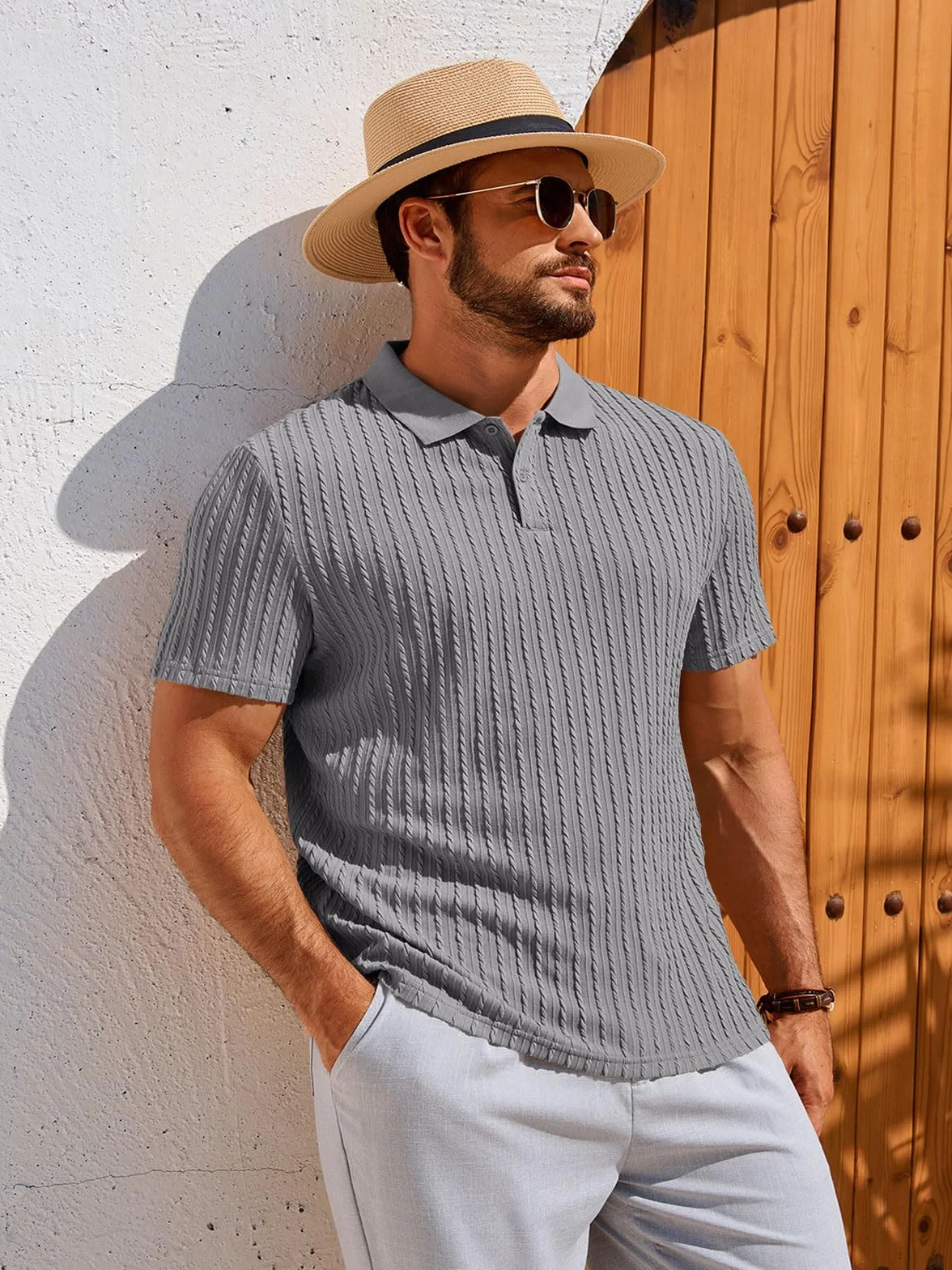 Runcati Męska koszulka polo z krótkim rękawem, dzianina, na lato, regularny krój, jednokolorowa, listwa guzikowa, koszulka polo basic, na czas wolny, koszulka polo