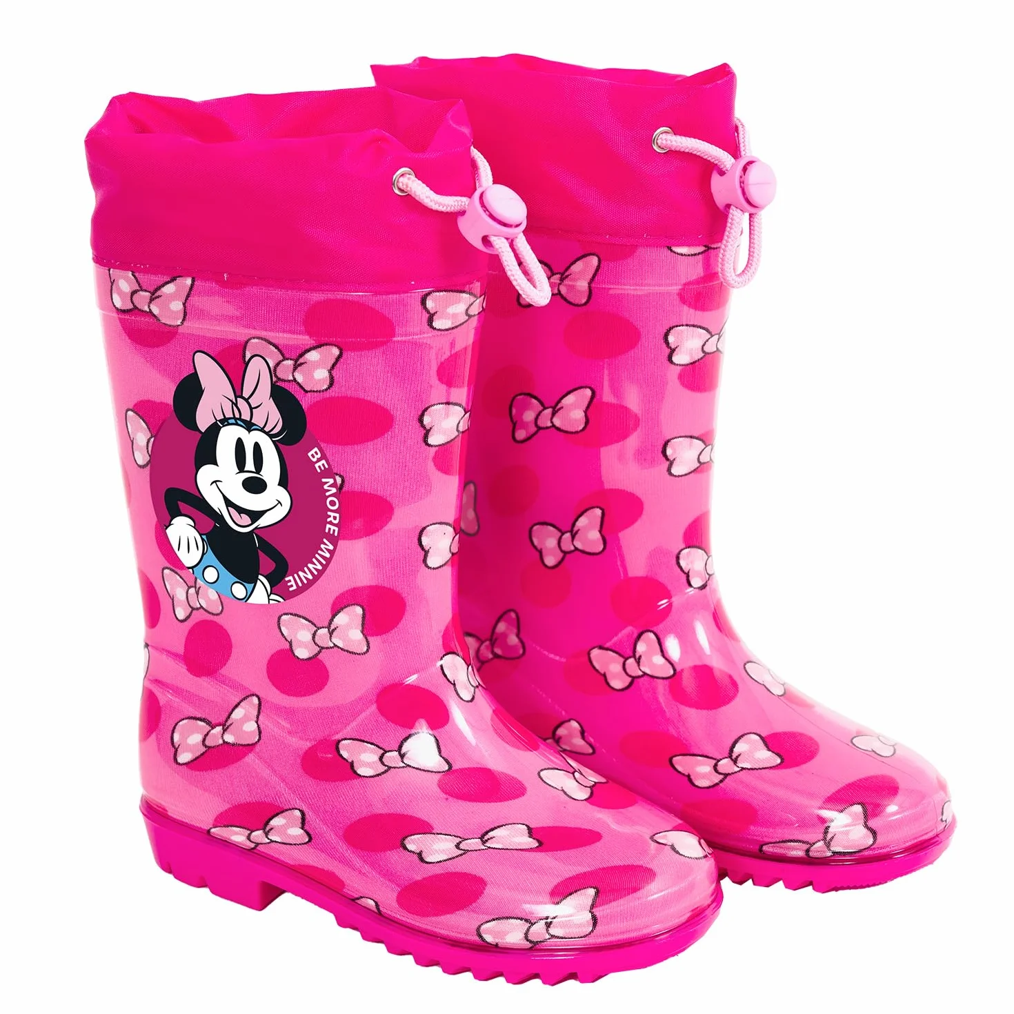 PERLETTI Kalosze Przeciwdeszczowe Minnie Mouse dla Dziewczynek - Wodoodporne Kalosze Dziecięce Disney z Antypoślizgową Podeszwą - Różowe na Deszcz z Kokardkami i Ściągaczem