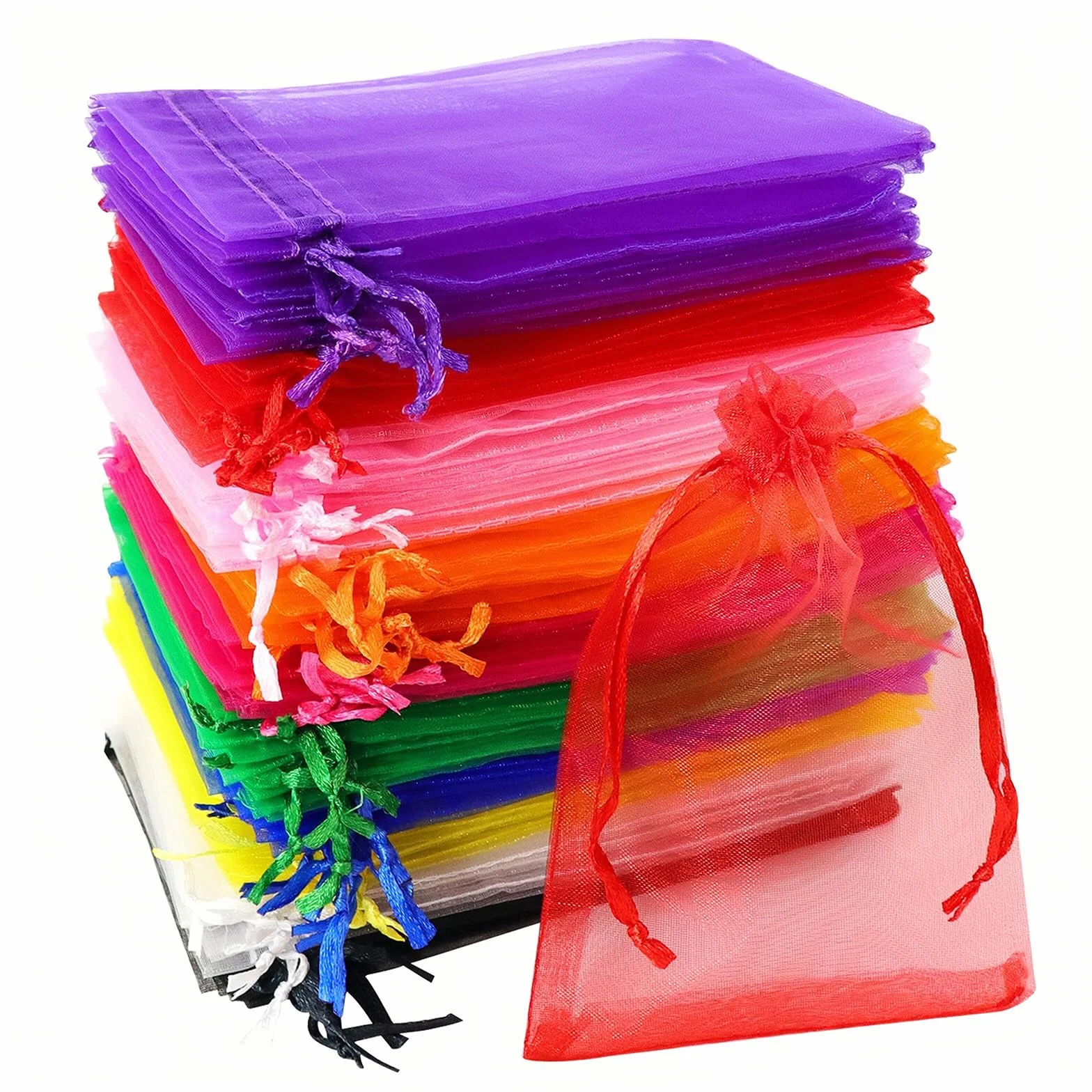 soodyoow 100 szt. torebek z organzy, 10 x 15 cm, mała torebka prezentowa z organzy, torba na biżuterię, lawendowa torba, świąteczne torby z siatki na cukierki, na ślub, urodziny, rocznicę, Boże