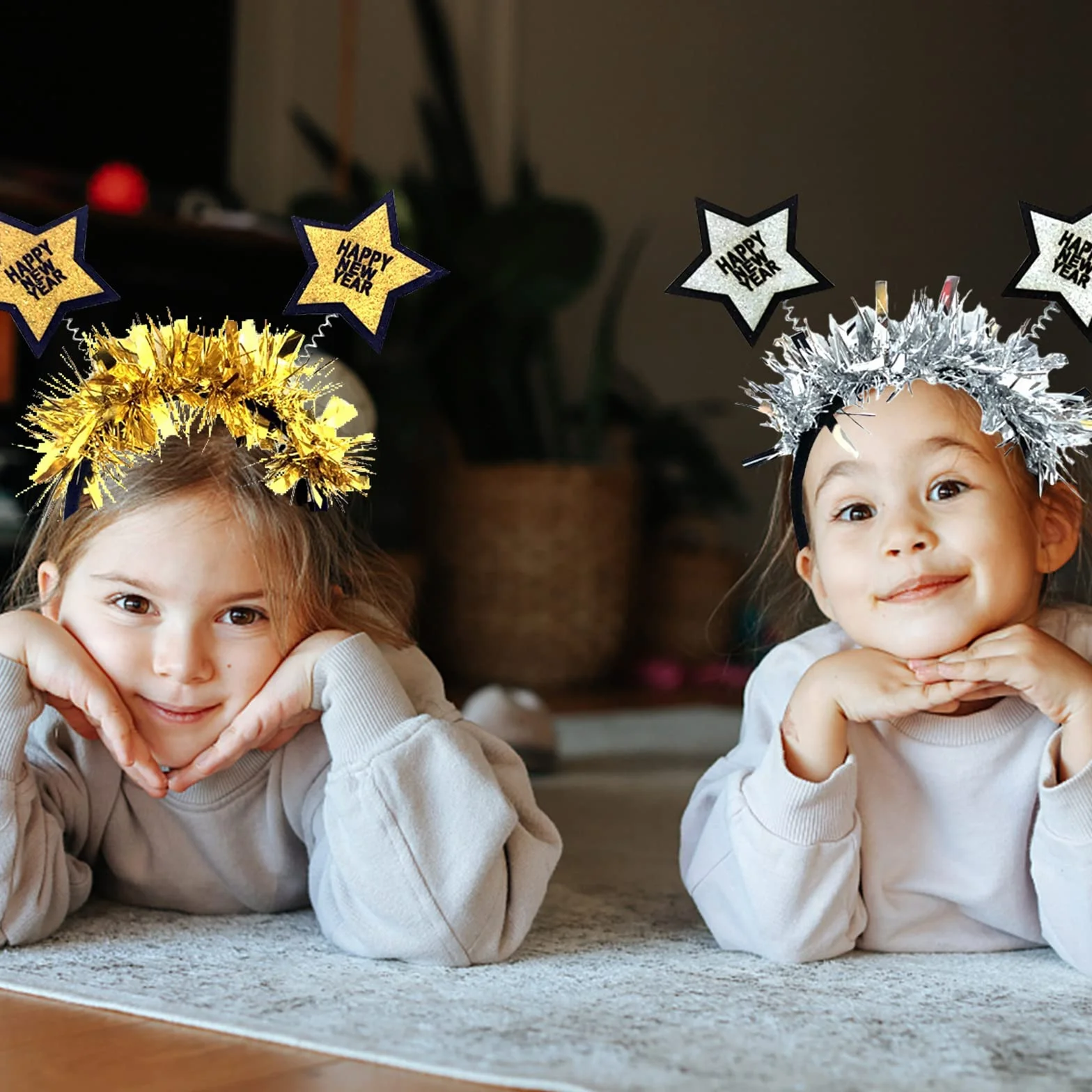 2 sztuki opasek do włosów Happy New Year, na imprezę sylwestrową, tiara, opaska do włosów, Happy New Year, ozdoba głowy ze srebrnym złotem, błyszcząca ozdoba na imprezę sylwestrową, akcesoria do włosów