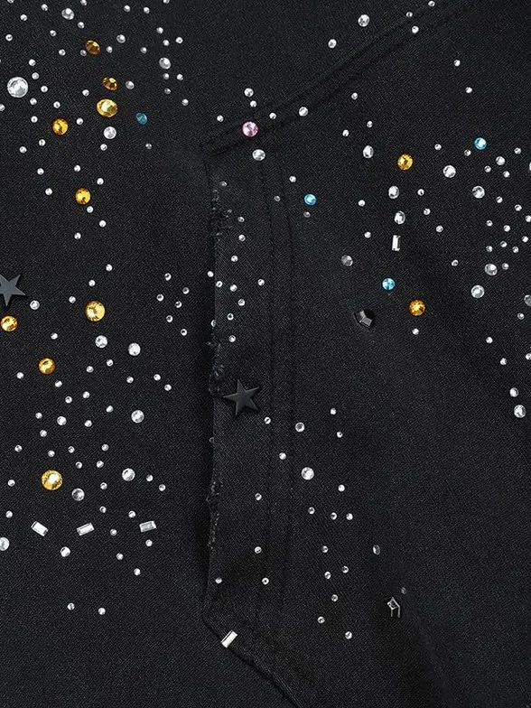 Aelfric Eden Damska bluza z kapturem z kamieniami strasu, męska kurtka z kapturem, streetwear, hip-hop, bluza z kapturem, zamek błyskawiczny z kieszeniami
