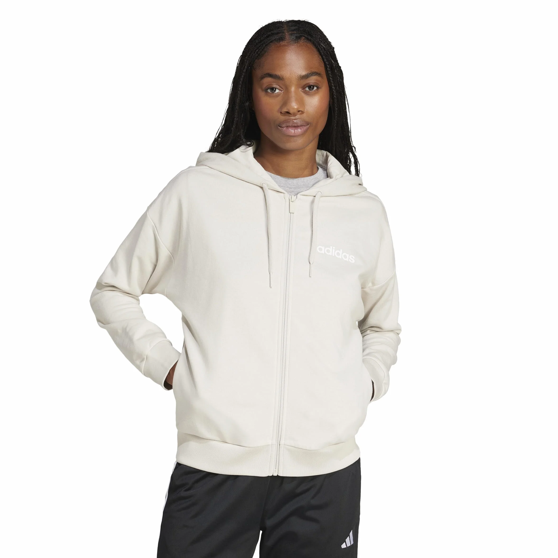 adidas Kobiety ESSENTIALS LINEAR FULL ZIP FRENCH TERRY HOODIE, wonder alumina/white, S