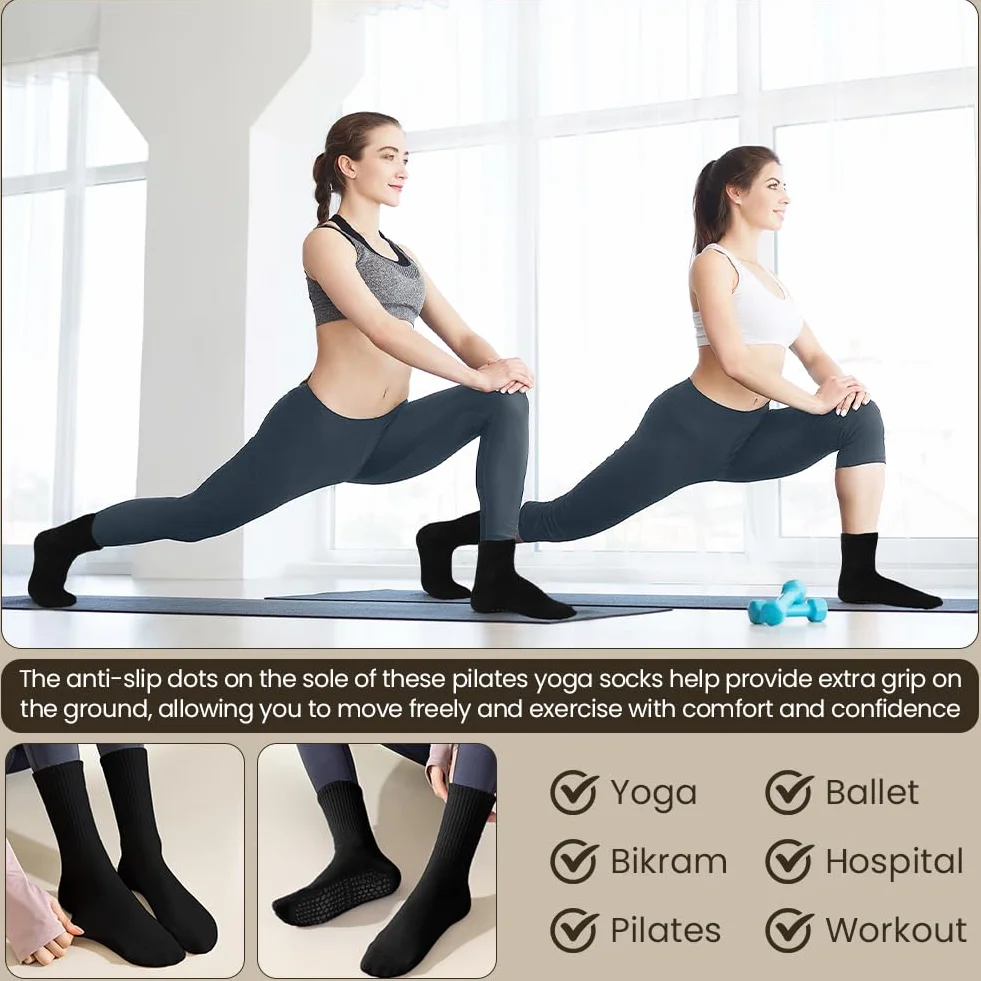 AOOWU 4 pary skarpet antypoślizgowych dla kobiet i mężczyzn, do jogi, pilatesu, skarpetki do jogi, pilatesu, tańca, fitnessu, fitnessu, gimnastyki