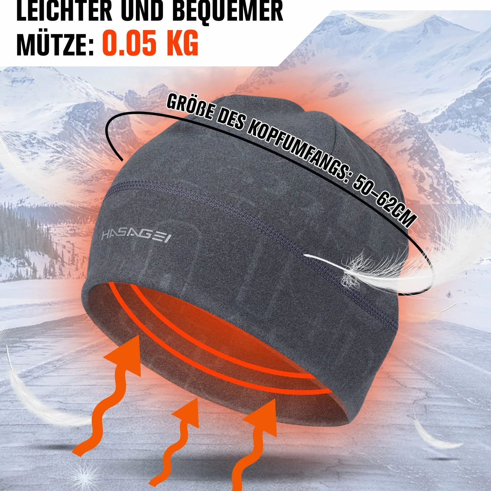 HASAGEI Czapka do biegania, unisex, miękka, elastyczna, sportowa, wiatroszczelna, termiczna, odpowiednia na wiosnę, jesień i zimę, szary, 52