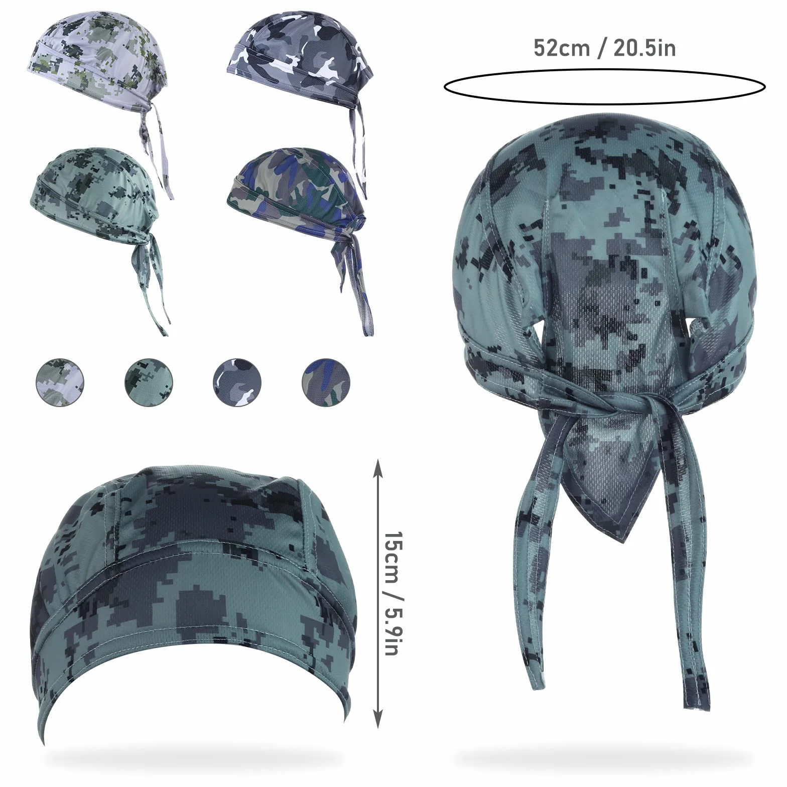 4 szt. bandana męska chusta na głowę, czapka typu hidżab, czaszka, ochrona przed promieniowaniem UV, na lato, kamuflaż, kask rowerowy, hidżab, bandana, chusta na głowę, damska czapka rowerowa, do