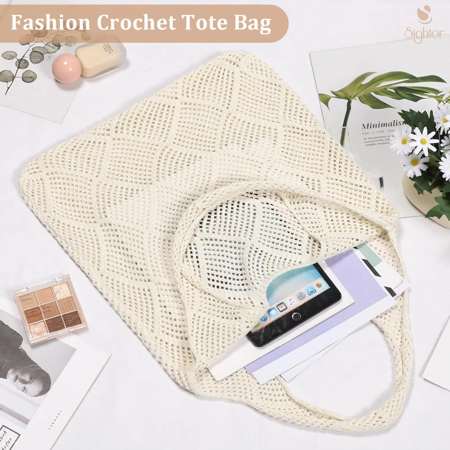 Szydełkowa torba na ramię, siatkowa torba plażowa dzianinowa letnia torba hobo wakacje boho torba na ramię dla kobiet