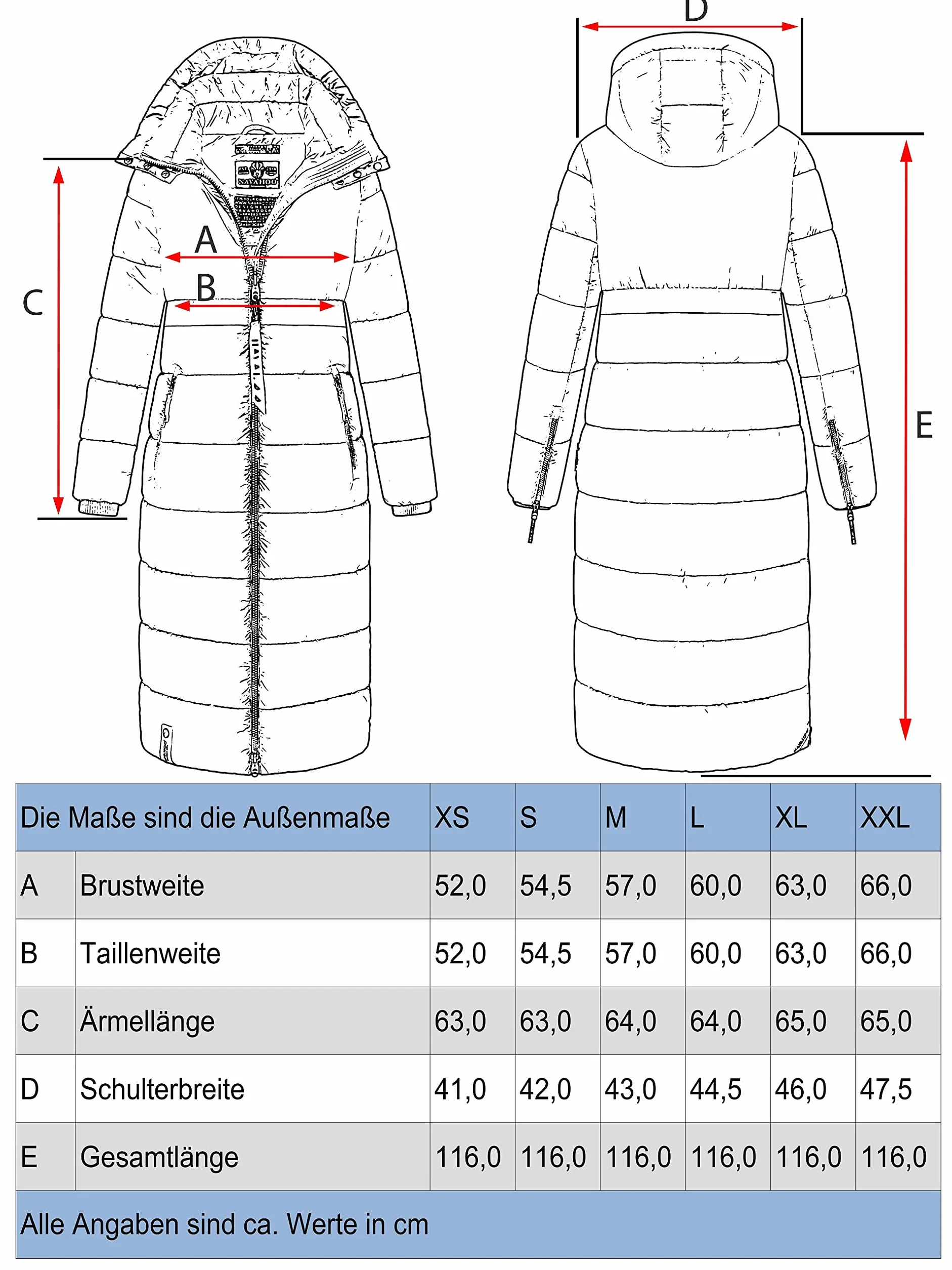 Navahoo Damski ciepły zimowy płaszcz pikowany z kapturem, kryształowy kwiat XS-XXL