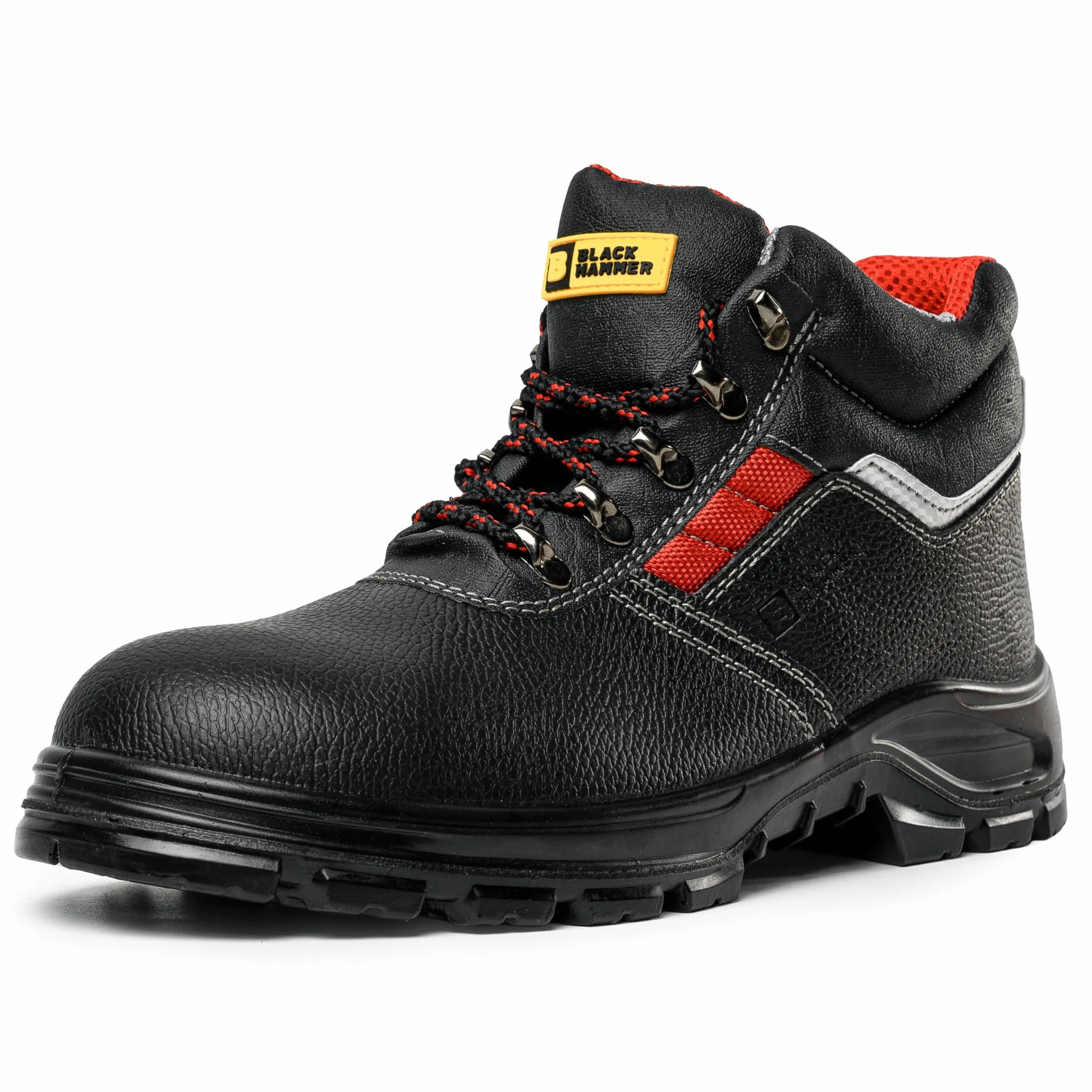 Black Hammer męskie buty ochronne skórzane S3 SRC czarne stalowe noski buty robocze za kostkę 5993