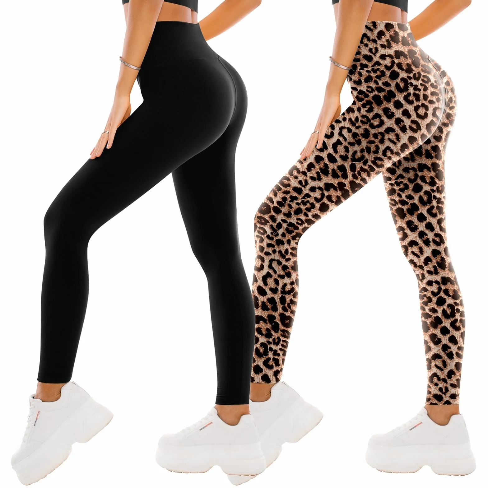 SINOPHANT 2-pak legginsów damskich z wysokim stanem – legginsy sportowe, elastyczne, do jogi, nieprzejrzyste, do fitnessu, na siłownię, jogę, L-XL