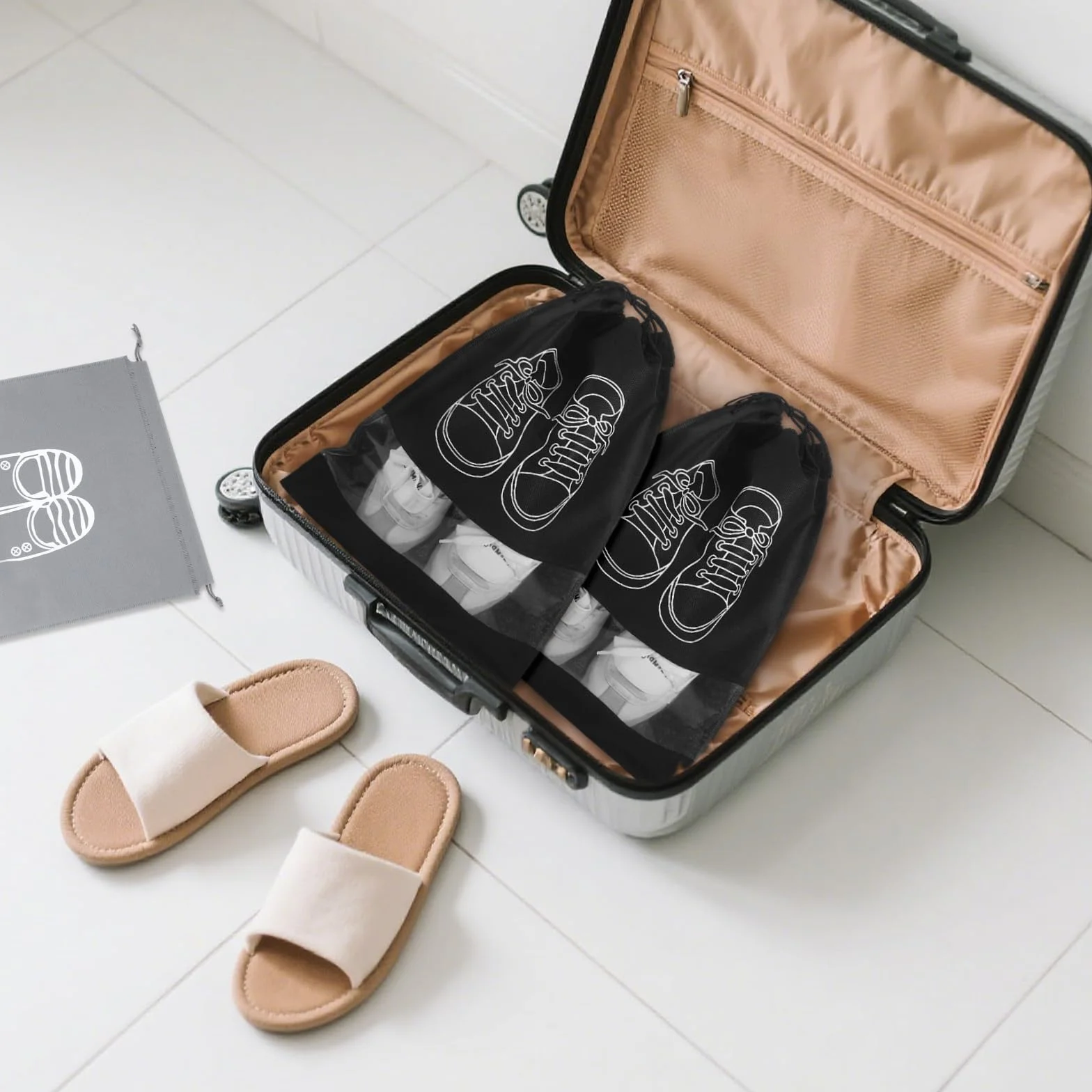8 sztuk torba na buty, podróżna, z przezroczystym okienkiem, czarny, torba na buty podróżna