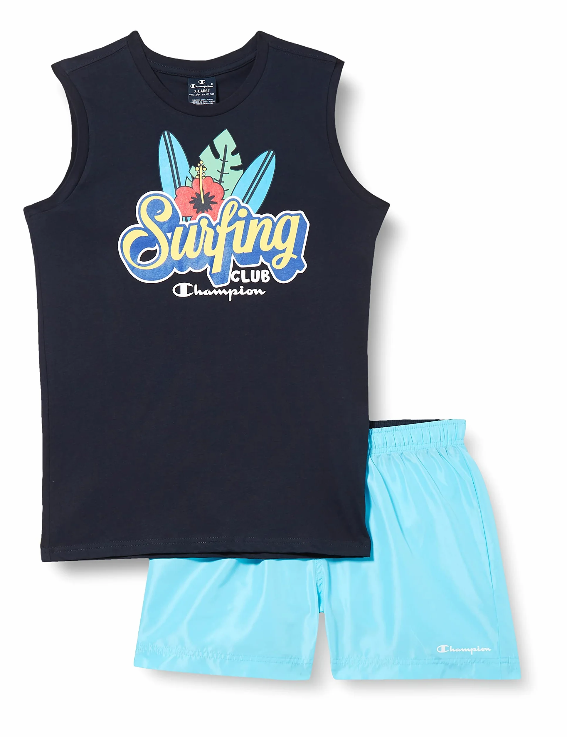 Champion Kompletny Chłopcy Legacy Back To The Beach Graphic S/L T-shirt i szorty plażowe