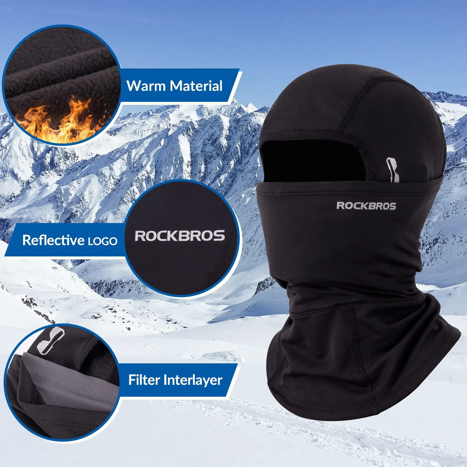 ROCKBROS Ciepła kominiarka zimowa Balaclava wiatroszczelna maska narciarska do sportów na świeżym powietrzu, jazdy na rowerze, na nartach, motocyklu, okap na twarz, dla kobiet