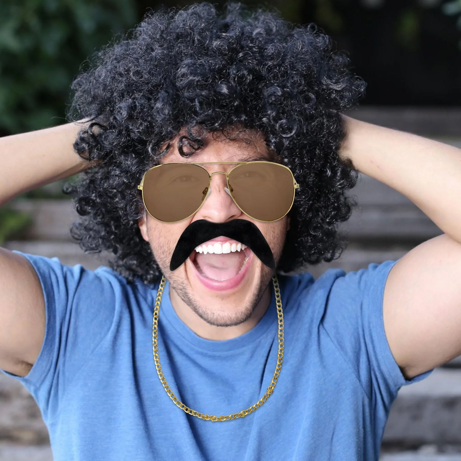 HENGBIRD Peruka afro czarna dla mężczyzn i kobiet, w stylu lat 70., 80., kostium dyskotekowy, męski, na karnawał, do przyklejenia, na Halloween, imprezę, kostiumy