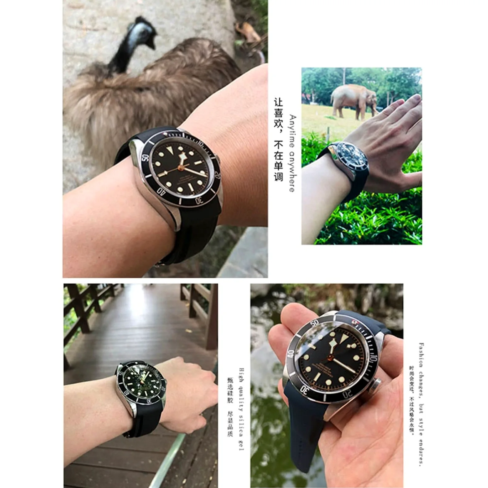 EPANO 20 mm, 22 mm, gumowy pasek do zegarka ze składaną klamrą, czarny, niebieski, czerwony, paski do zegarków Tudor, czarna zatoka dla mężczyzn, bransoletka