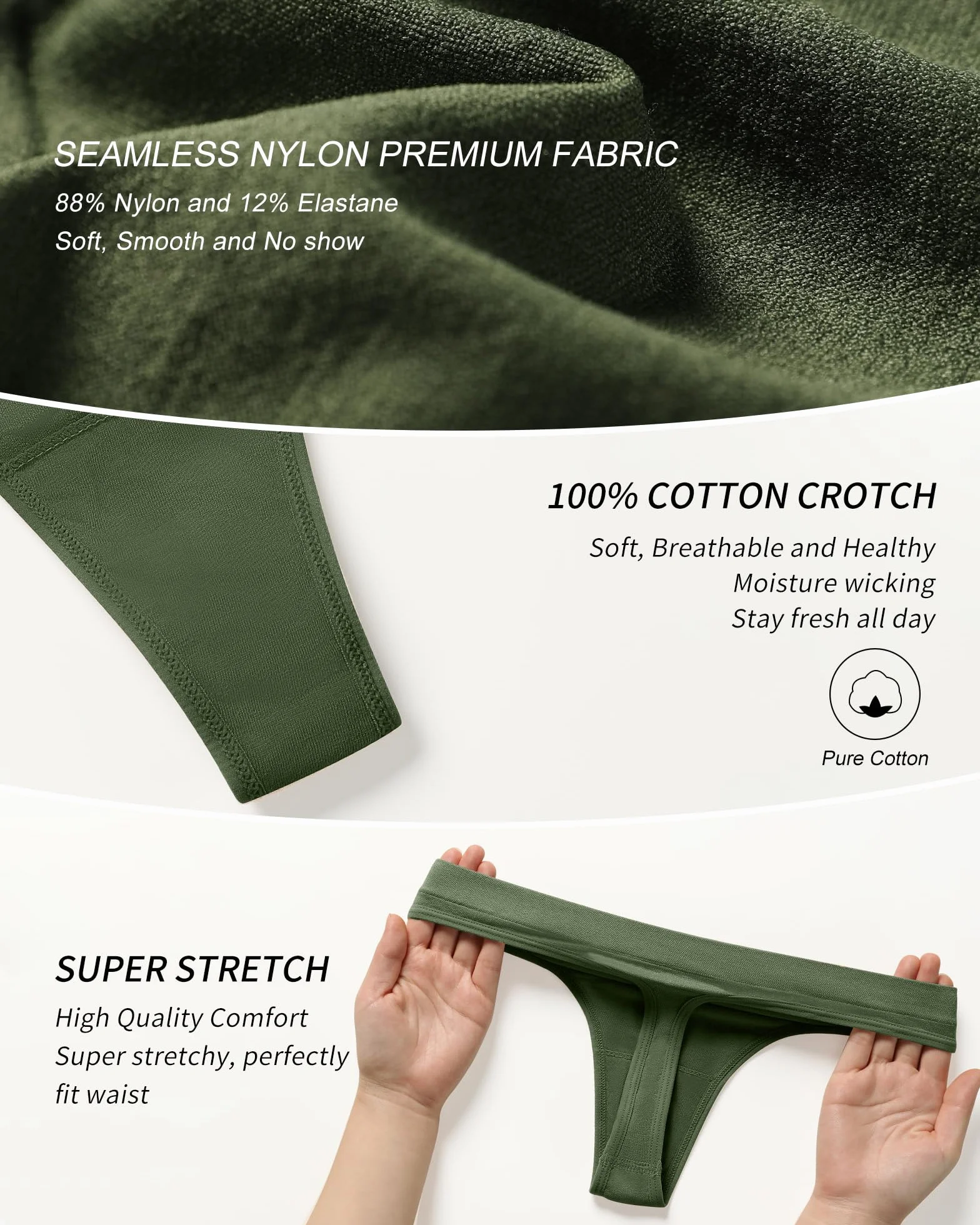 SHARICCA Seamless Thongs for Women Sexy Breathable No Show Thong Underwear Women Multiple Pack, M, 6P02