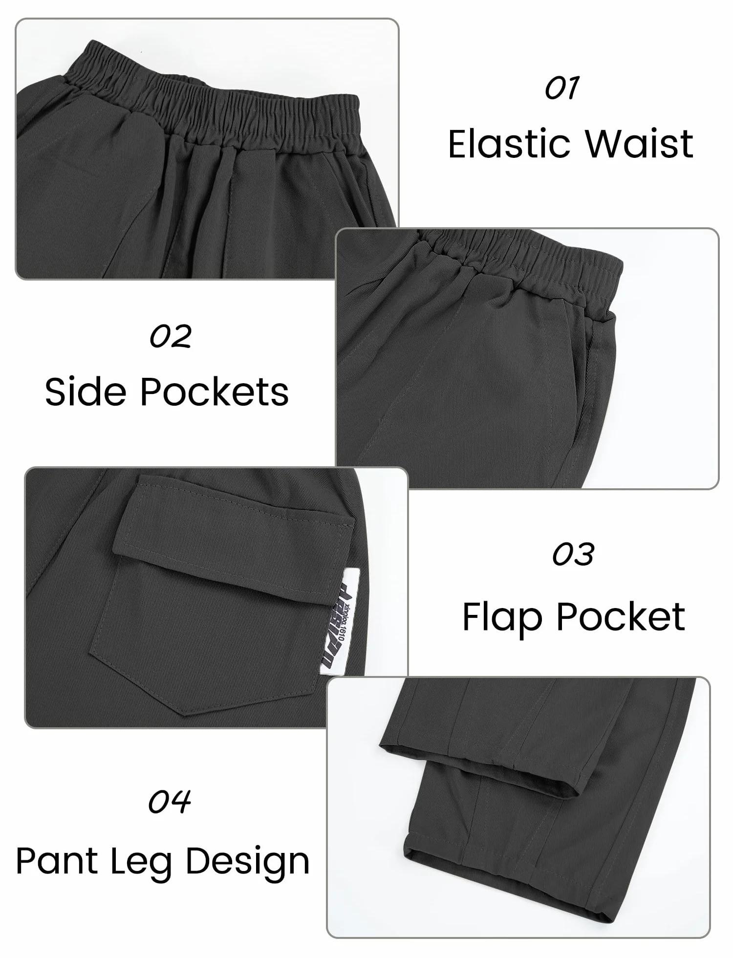 Panegy Chłopięce spodnie cargo dla dzieci, wysoka elastyczna talia, bawełniane, luźne spodnie do szkoły, joggery z kieszeniami, Y2K Streetwear