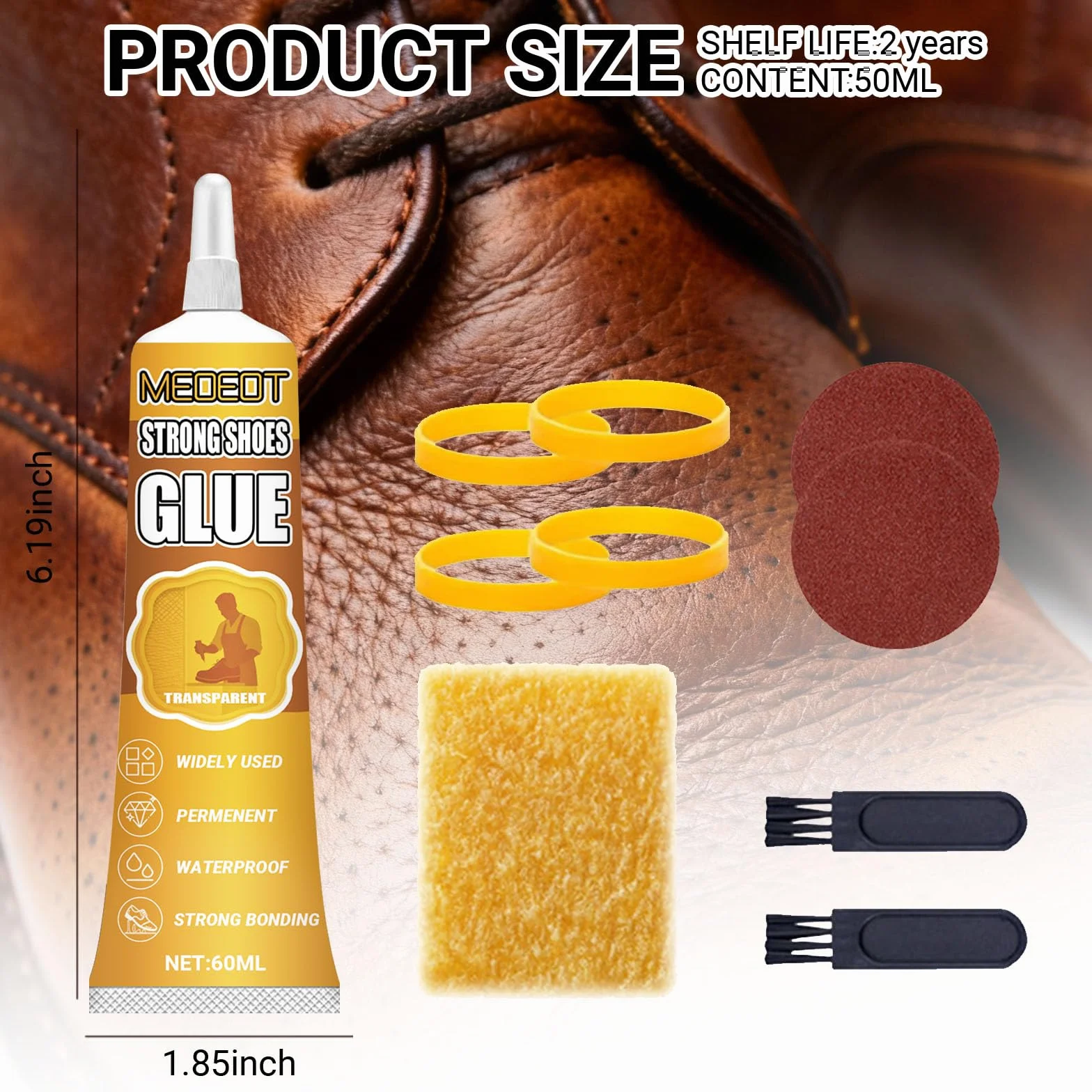Klej do butów, klej do podeszwy butów, bardzo mocny klej do butów, profesjonalny klej do butów, wodoodporny, przezroczysty, 2 x 60 ml