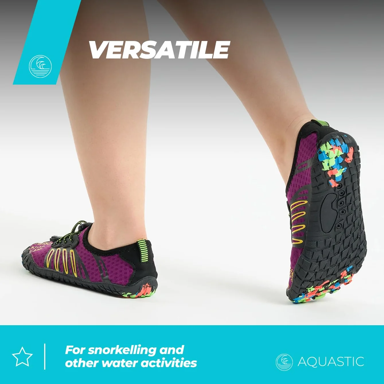 AQUASTIC Buty do wody dla dorosłych i dzieci w stopniowanym rozmiarze, z antypoślizgową, wytrzymałą podeszwą i miękką wkładką z pianki EVA, 3 mm, do nurkowania, na plażę, do pływania