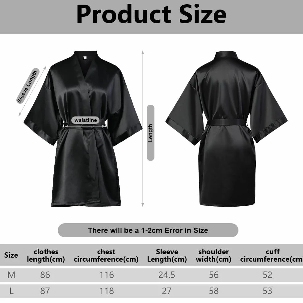 flintronic Damski satynowy szlafrok kimono, lekki luksusowy szlafrok, nocny szlafrok ślubny z dekoltem 3/4, odpowiedni do spa/hotelu/salonu