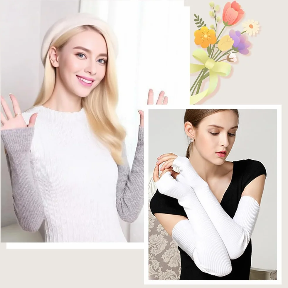 EQLEF Arm Warmers damskie, ciepłe rękawiczki na palce i dłonie długie rękawiczki czarne bez palców damskie rękawiczki do zimowania, Szary, 60*6.5cm