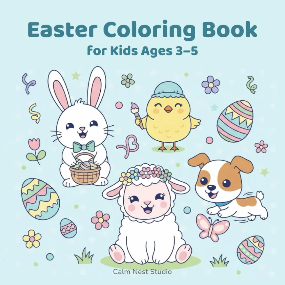 Easter Coloring Book for Kids Ages 3–5: 20 Cute and Simple Easter Coloring Pages with Big Shapes and Thick Lines