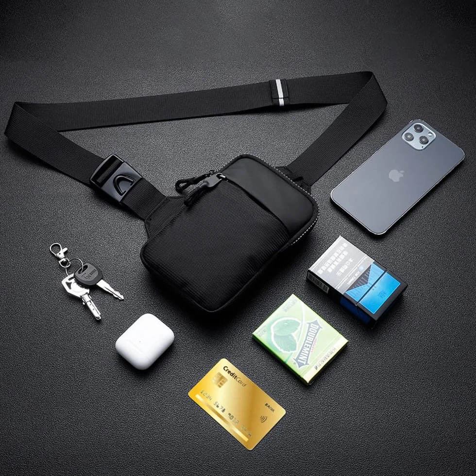 Simptech Mini torba crossbody, pasek, do biegania, uchwyt na telefon, podwójna kieszeń, wodoodporna, bez użycia rąk, dla biegacza, do treningu, wędrówek, jazdy na rowerze, podróży