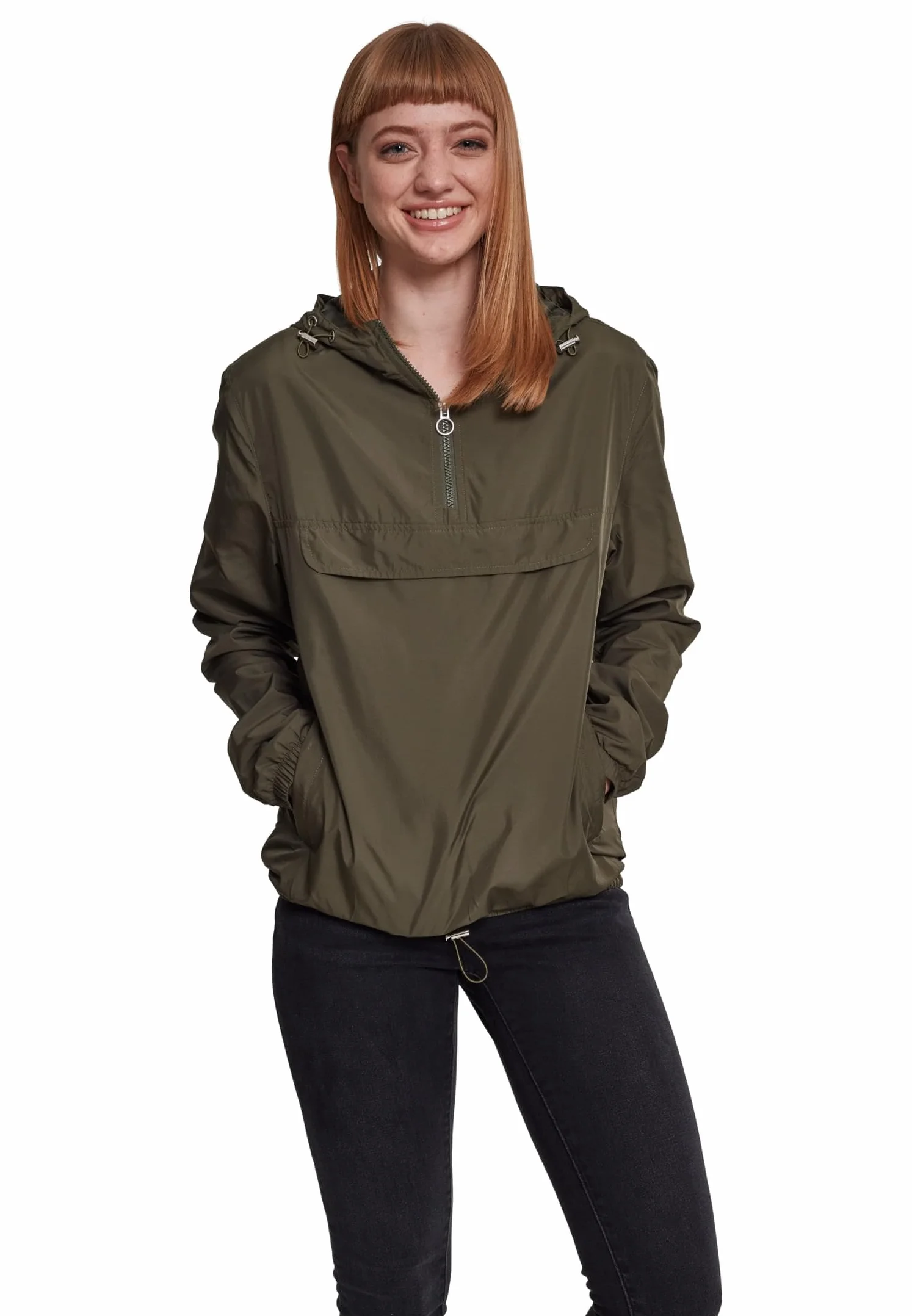 Urban Classics Damska wiatrówka z kapturem dla kobiet, damska kurtka Basic Pull Over Jacket dost?pna w ponad 10 wariantach kolorystycznych, rozmiary XS - 5XL, ciemnooliwkowy, M