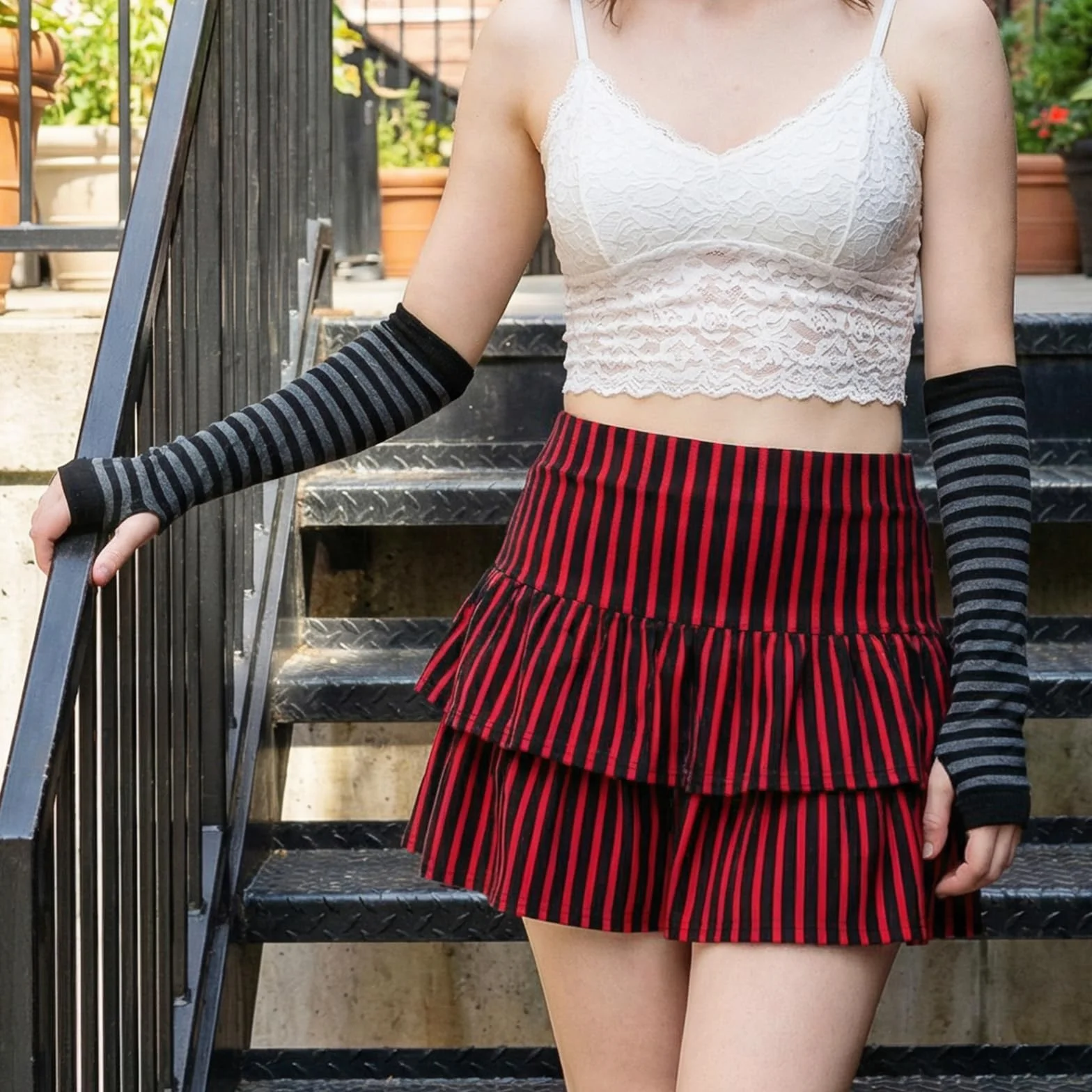 2 pary pasiastych ocieplaczy na ręce, punk, gotyckie, pasiaste, dziane rękawiczki bez palców, Harajuku Kawaii, ciepłe, ścielące się, dziane rękawiczki z otworem na kciuk dla kobiet i mężczyzn