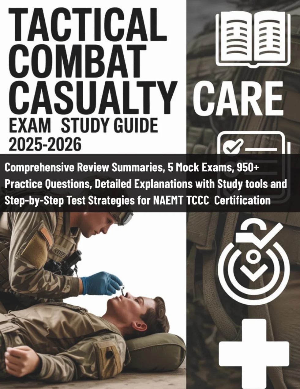 TACTICAL COMBAT CASUALTY CARE EXAM STUDY GUIDE 2025-2026: Comprehensive Review Summaries, Mock Exams, 950+ Practice Questions, Detailed Explanations ... Test Strategies for NAEMT TCCC Certification