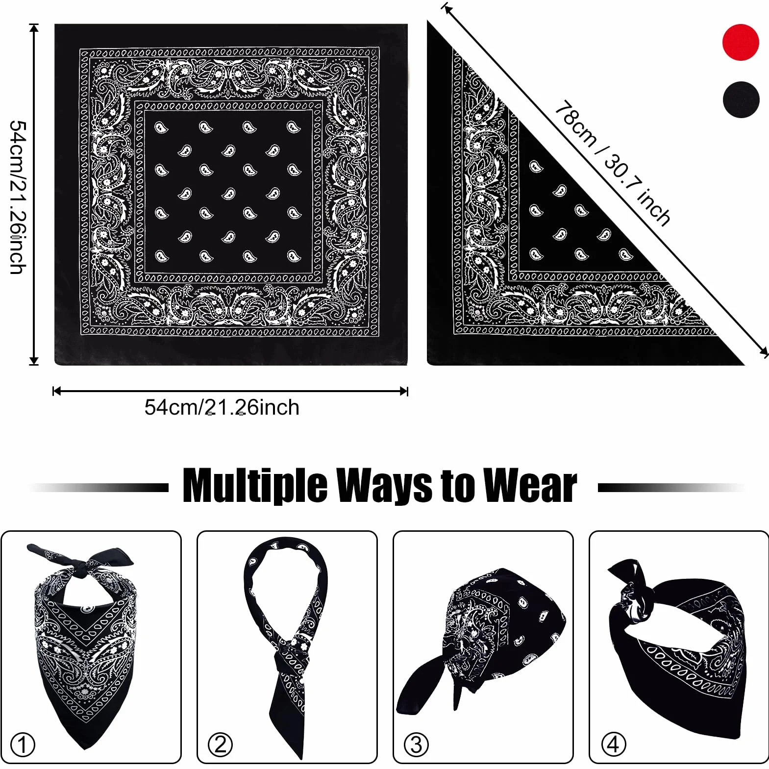 MELLIEX 4 sztuki bandana chusta na głowę dla kobiet i mężczyzn, paisley, chusta trójkowa, szal pirata, kowbojski, chusta nickit, 54 x 54 cm